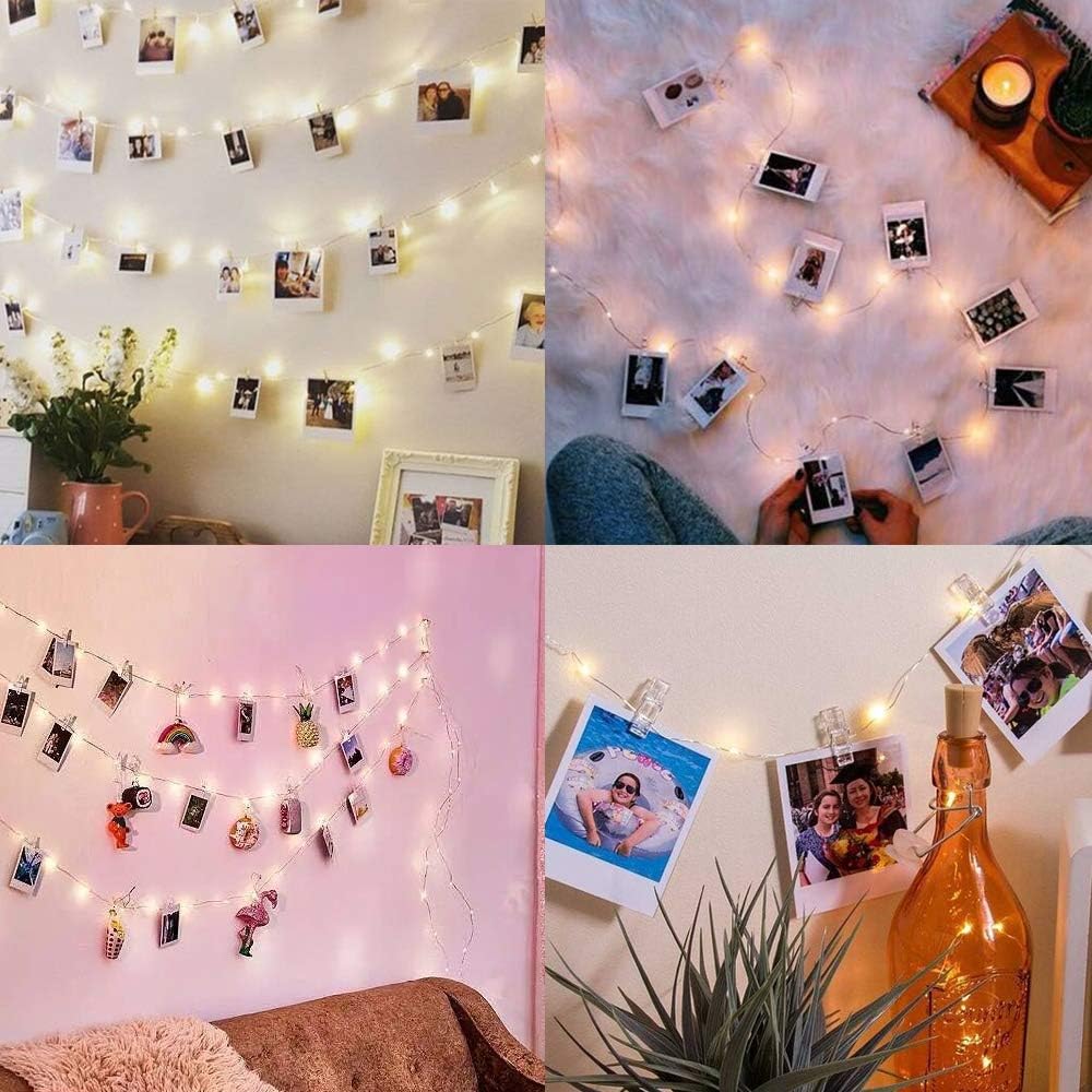 AOSTAR Photo Clip String Lights - 50 LED 17 Ft Battery Operated Fairy Lights with Clear Clips, Photo Lights Hanging Lights for Bedroom Wedding Indoor Outdoor Ideal Gift Holiday Decorations
