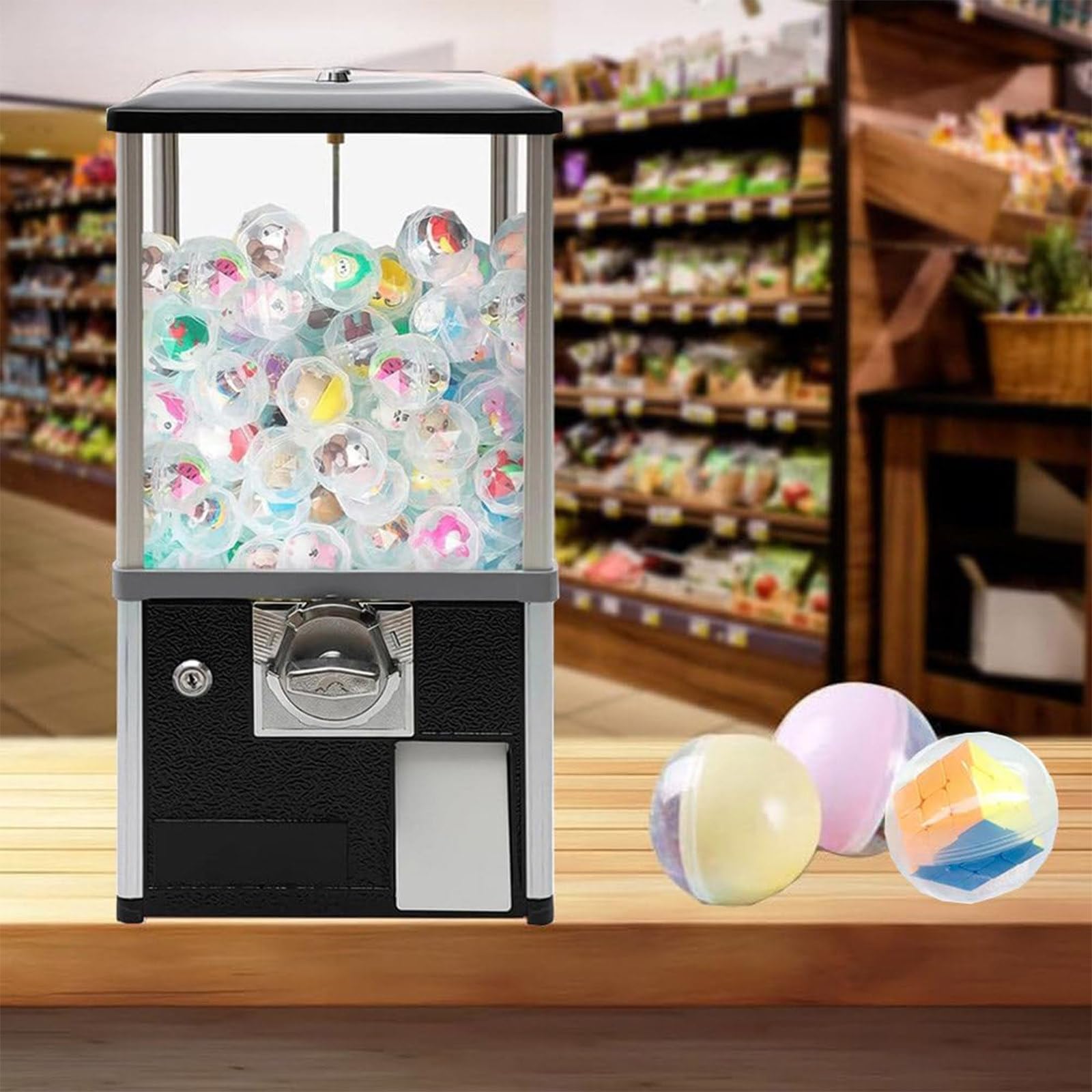 JJENXYYDS Mini Vending Machine,Dispenser Gumballs Machine,Small Business Gumball Vending Capsule Device,Prize Machine for Kids,for Party Shopping Mall Supermarket,Black