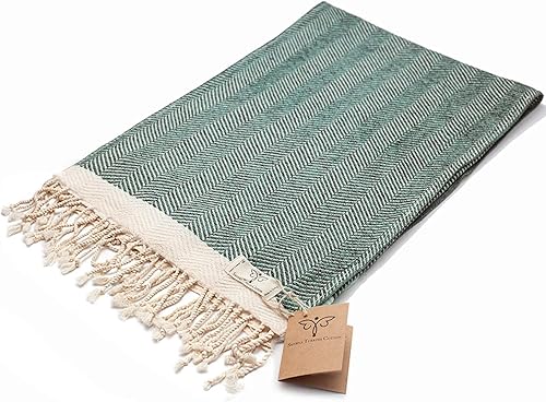 Miniatura 7 de SMYRNA TURKISH COTTON Herringbone Series - Toalla de playa turca de gran tamaño, 37 x 71 pulgadas, extra grande de secado rápido, sin arena, manta