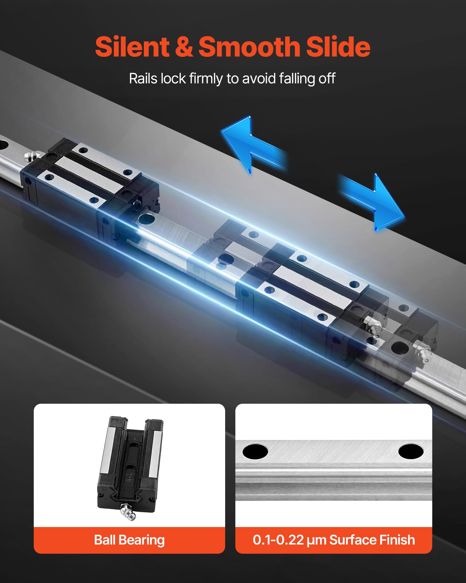 VEVOR Linearführungen, HGR20, 2er-Pack 600 mm Linearschienen, 1x Kugelumlaufspindel, 4x. Gleitblöcke, mit BF12/BK12 Endstütze, Kupplung & Muttergehäuse, für DIY-CNC-Fräsmaschinen & Drehmaschinen