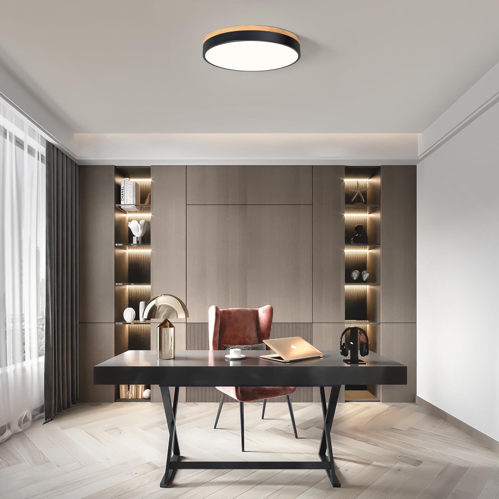 Plafon Led Techo, Plafon Techo Negro, 4000K, 36W, Ø40 cm | Moderna Lampara Techo Madera, para Dormitorio, Sala de Estar, Comedor, Cocina, Pasillo
