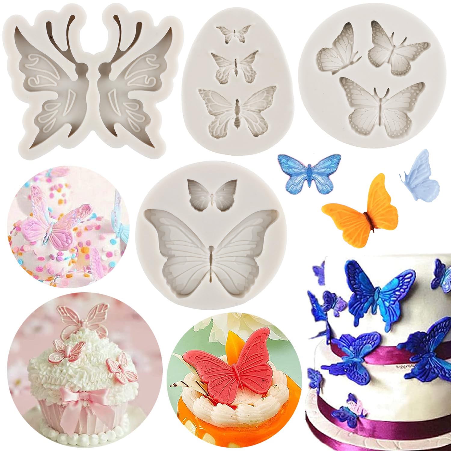 Nifocc - Stampo in silicone a forma di farfalla, fondente, cioccolato, caramelle, cupcake, decorazione per torte fai da te, in argilla polimerica, 2 pezzi