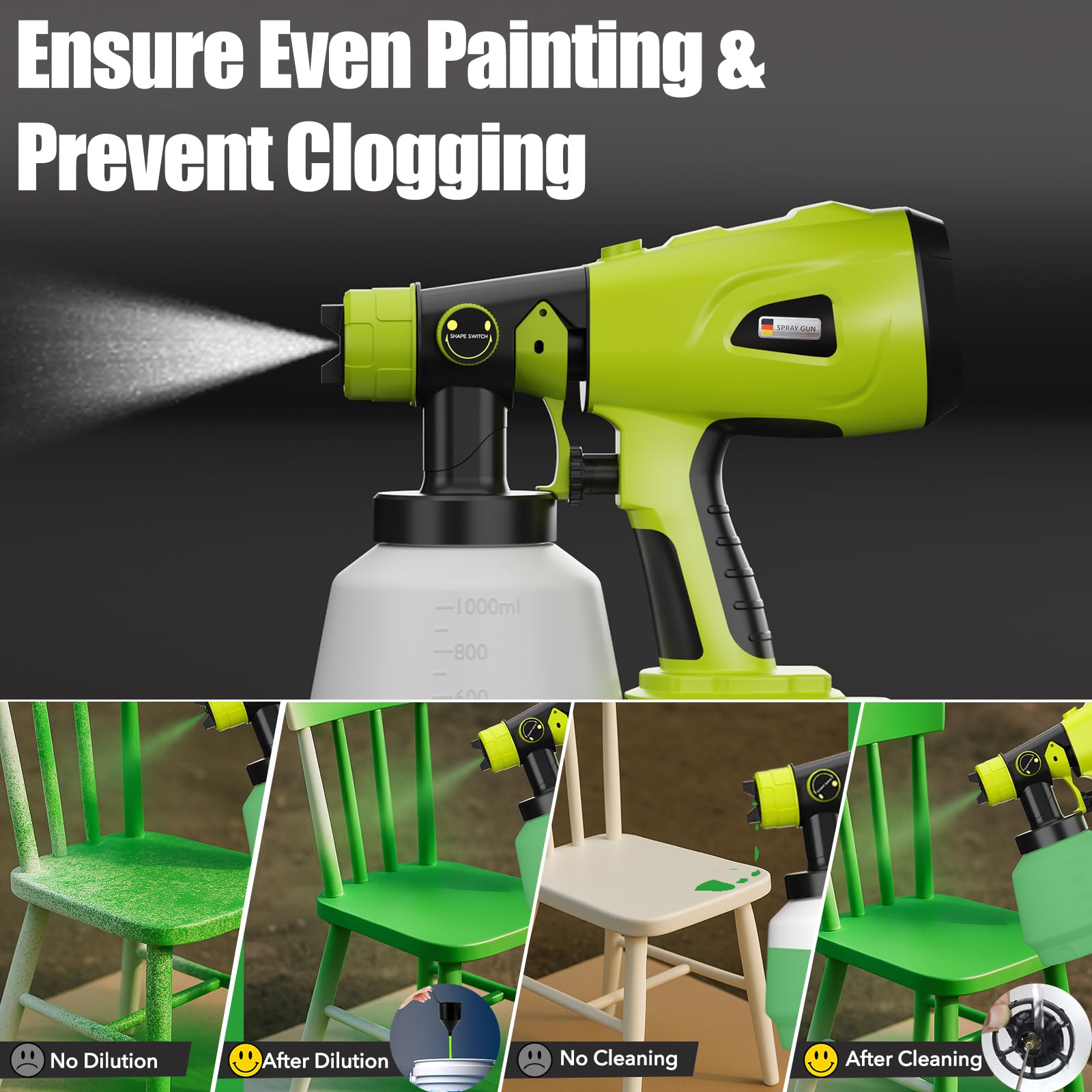 Pulverizador de pintura para batería Ryobi de 18 V, pulverizador de pintura inalámbrico con recipiente de 1000 ml, pistola de pintura HVLP de mano para pequeños proyectos de pintura: cerca, armarios,