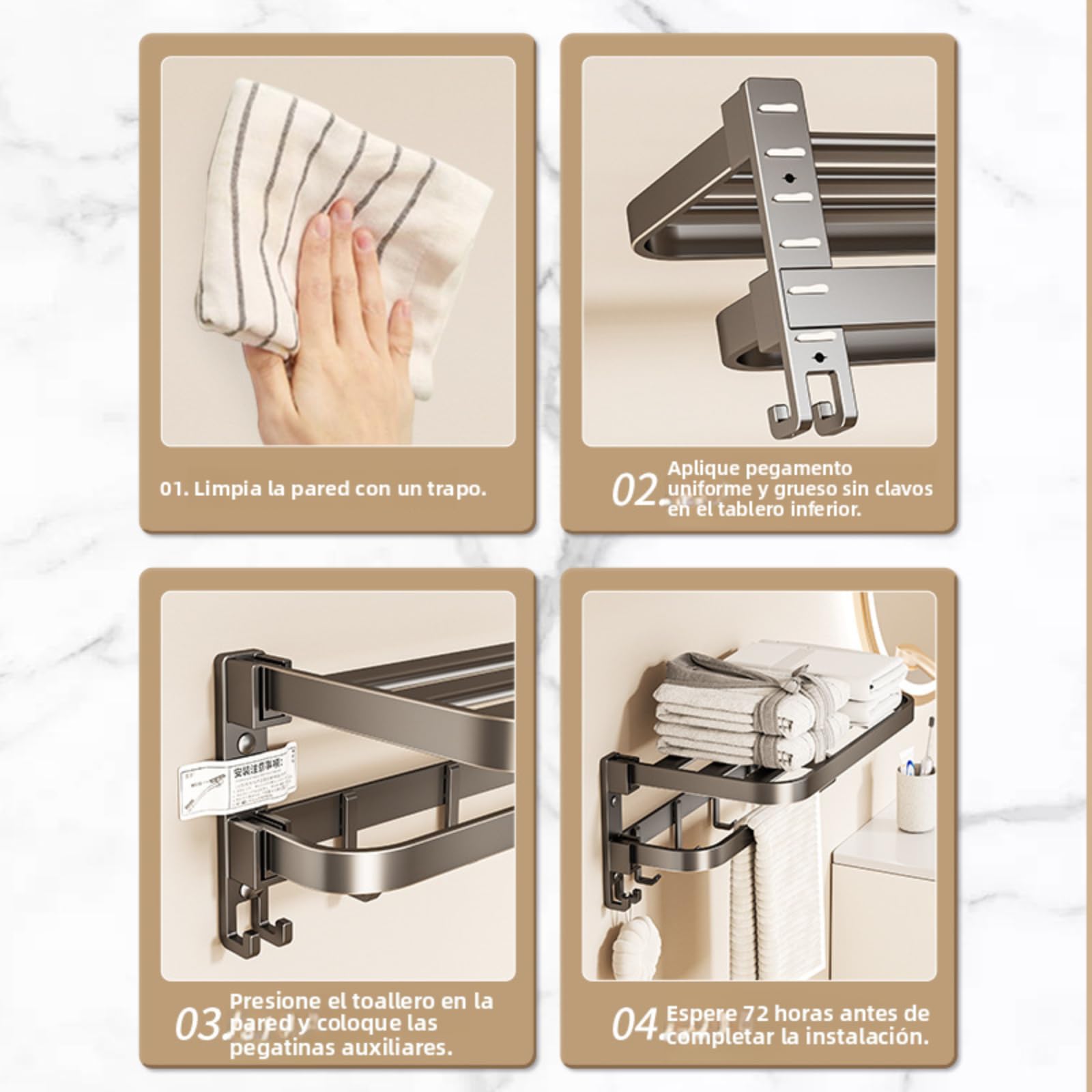 Toallero sin taladrar, toallero de baño Adhesivo, toallero de Pared con múltiples Ganchos, toallero de baño Cocina, 60 cm Gris