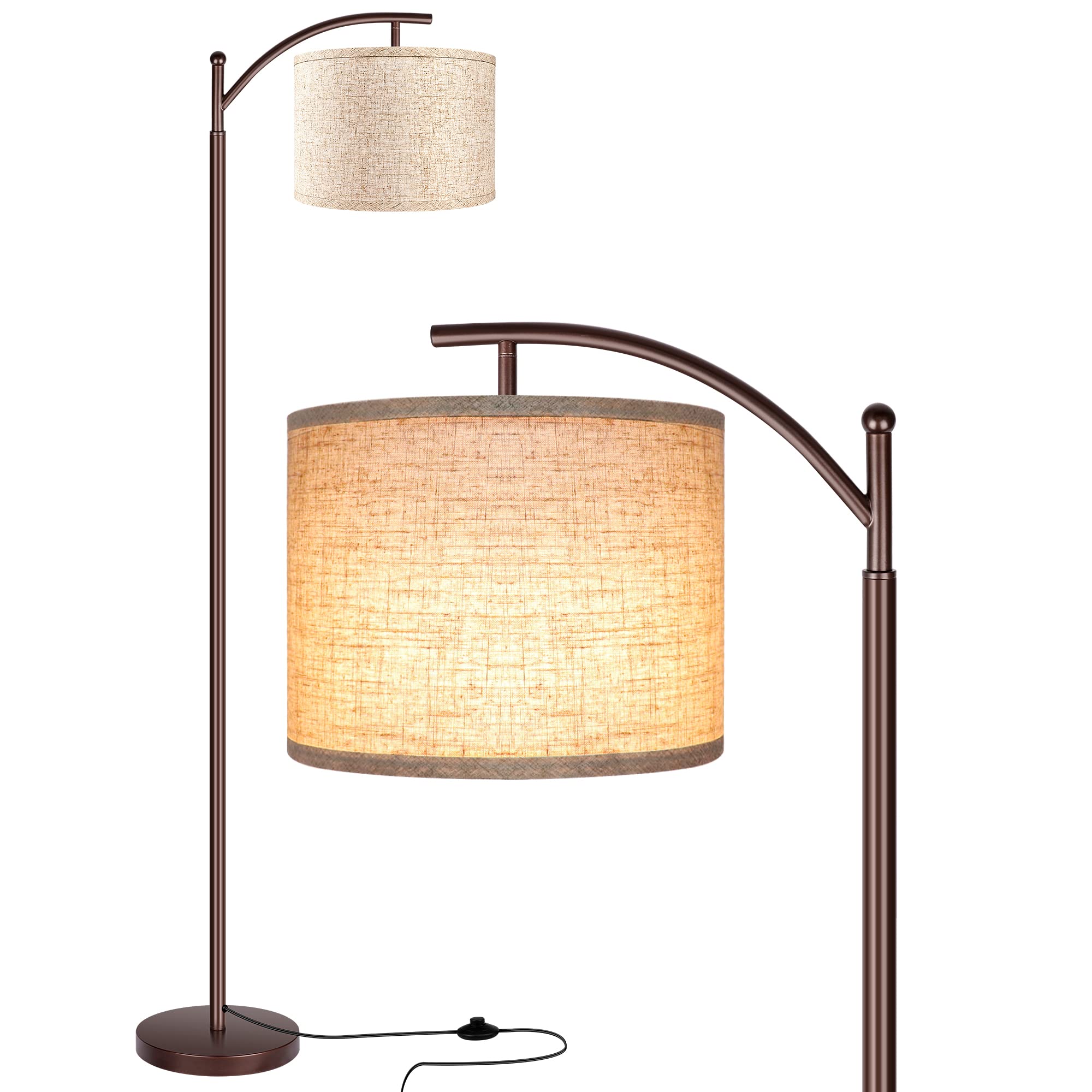 Rottogoon Floor Lamp for Living Room, LED Standing Lamp Tall Industrial Floor Lamp Reading for Bedroom, Office (9W LED Bulb, Beige Lampshade Included) -Oil-Rubbed Bronze