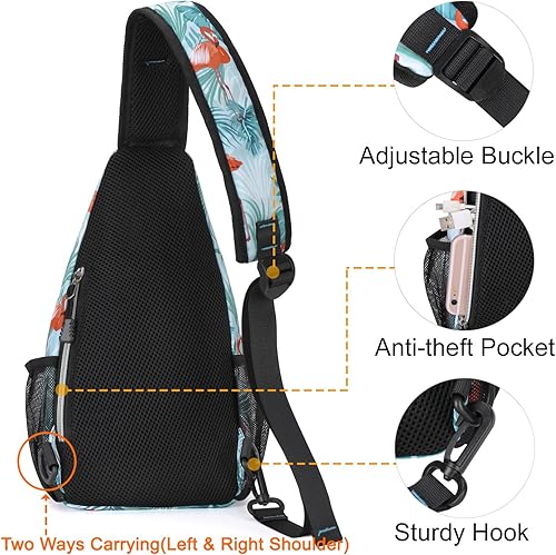 Miniatura 4 de MOSISO Mini Sling Mochila,Pequeño Senderismo Daypack Patrón Viaje Bolsa De Deportes Al Aire Libre, Flamenco