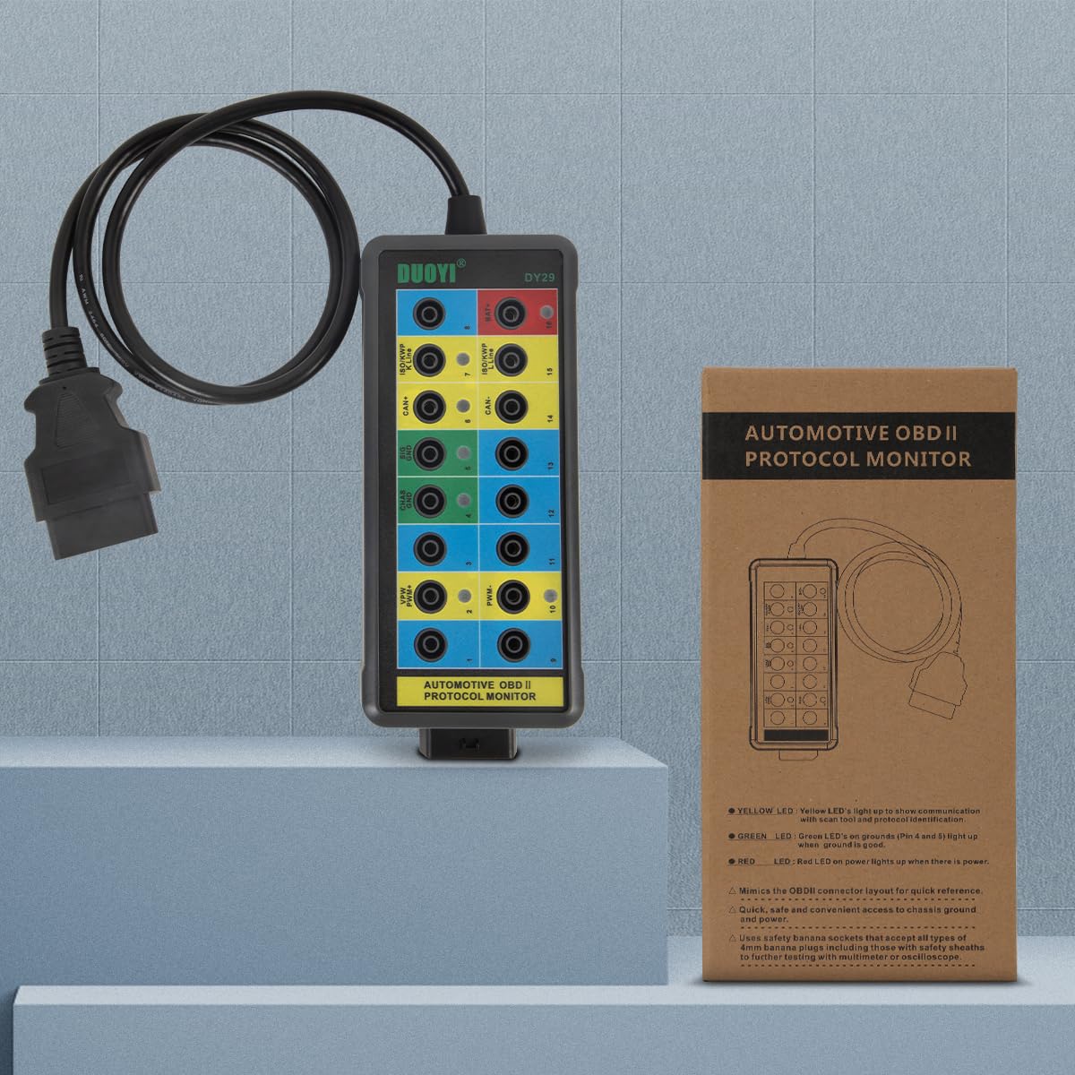 OBD Breakout Box OBDII Detector de protocolo Coche Can Test Breakout Box Diagnóstico de fallas Herramienta de escaneo Herramienta de escaneo de Acceso