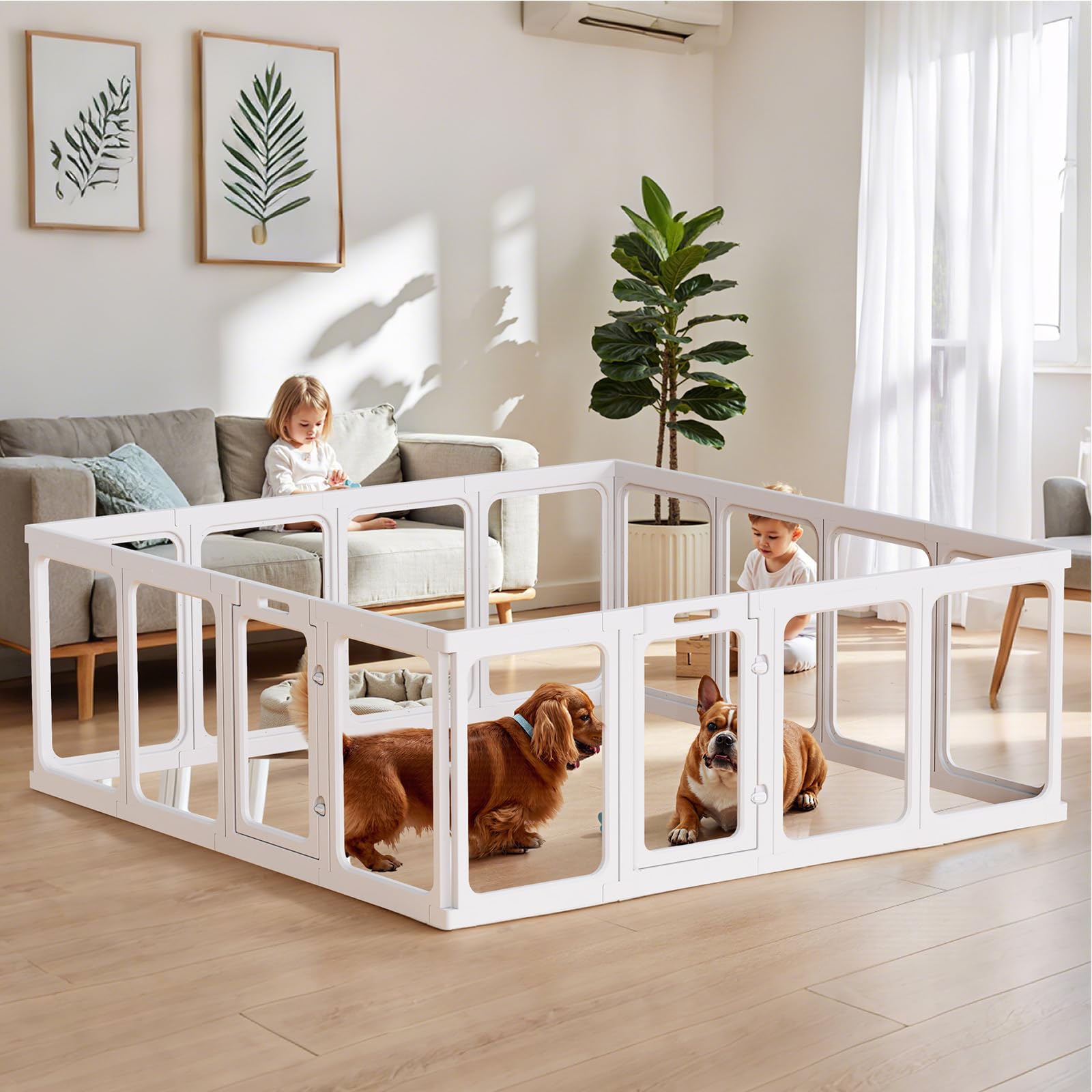 Gardner Pet Acrylic Pet Playpen, Transparent Dog Pen Indoor with Door, Puppy Pen Easy Assemble & Cleaning, Transparent Dogs Fence Indoor, Suitable for Puppy/Cat/Small Animals, 61 cm H (16 Panel White)