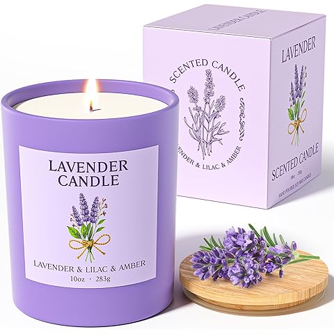 NORVENCE Lavender Candle, Lavender Scented Candles for Women, 10oz Soy Candles with Bamboo Lid for Home Scented, Birthday Gifts for Women and Men, Hand-Poured Candle for Relaxation, Home Decor