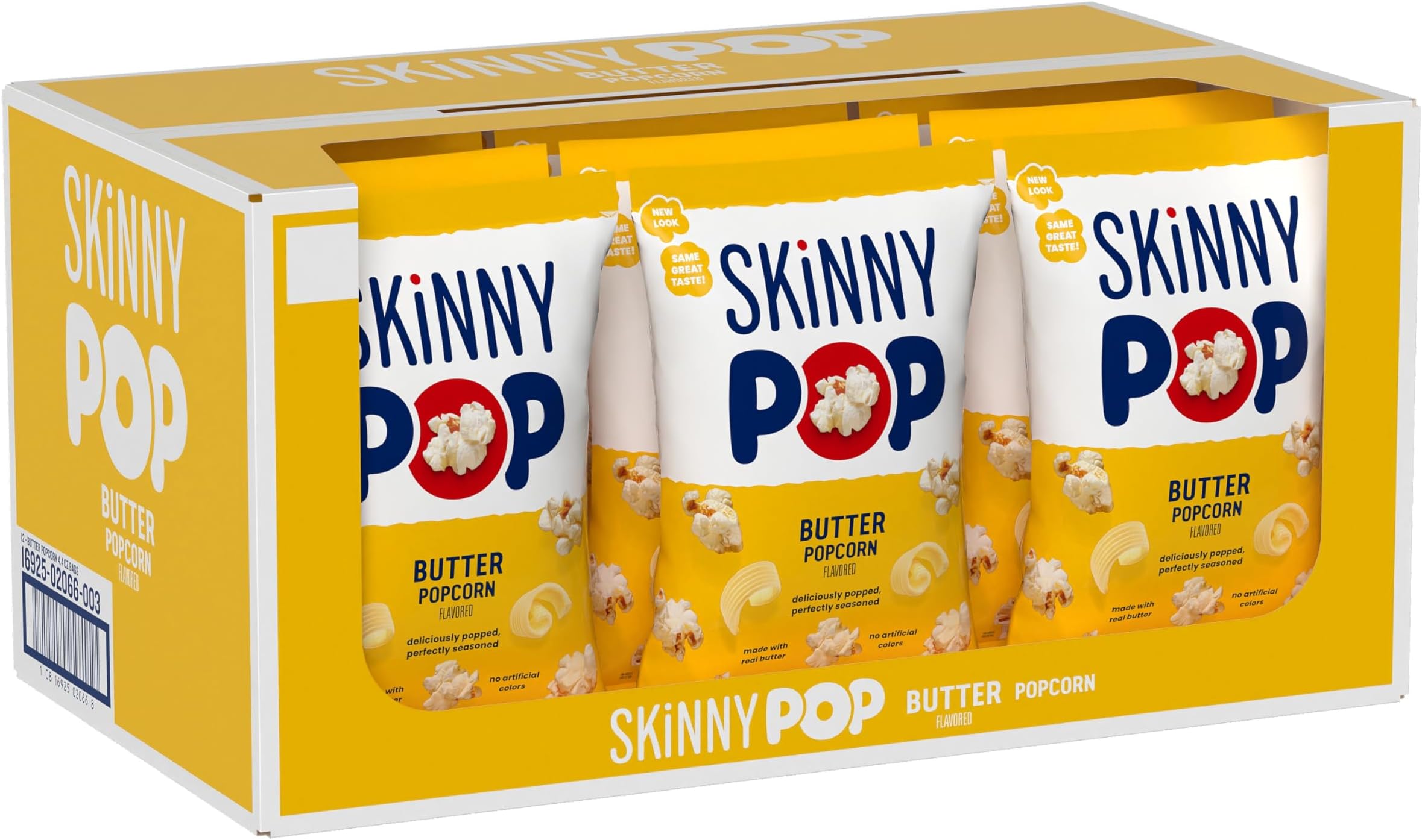 SkinnyPop Popcorn, Butter, Made with Real Butter, Whole Grain Snack, 4.4oz Bags (12ct)
