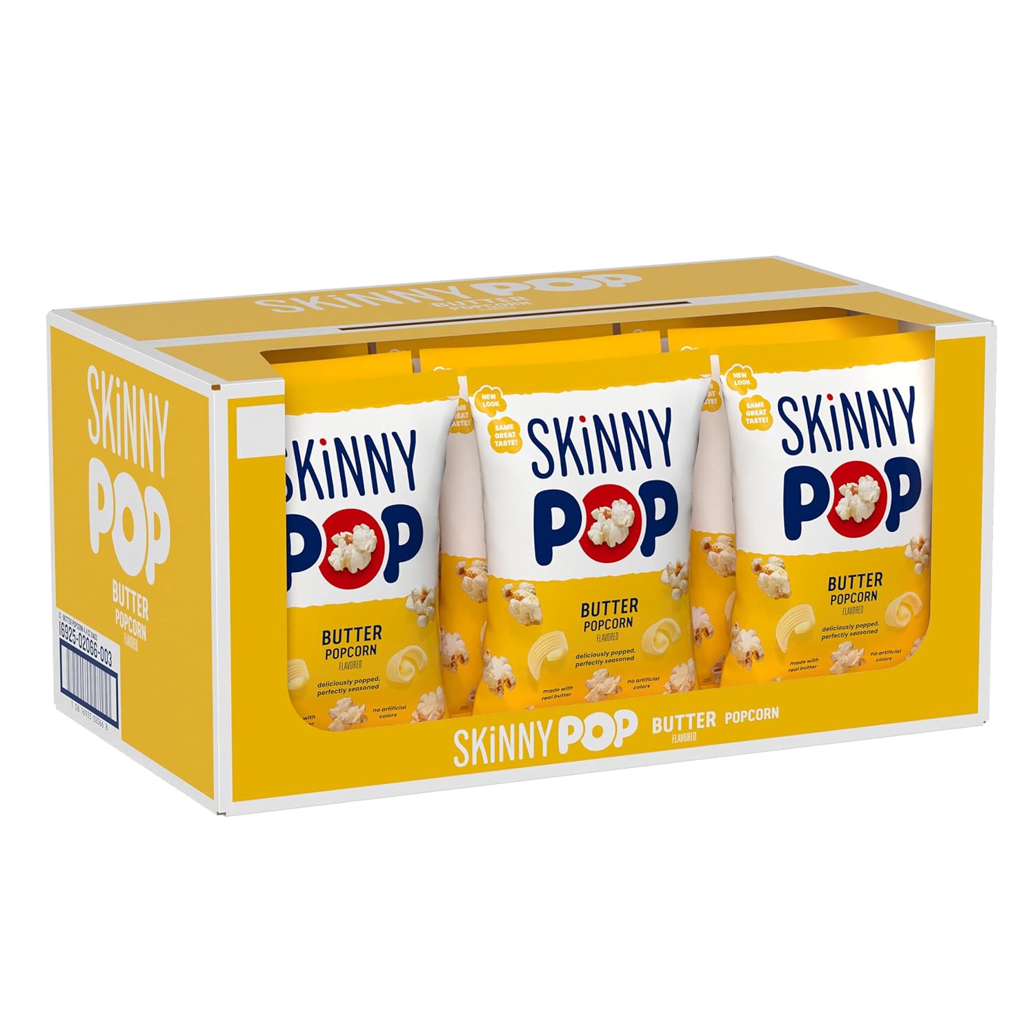 SkinnyPop Popcorn, Butter, Made with Real Butter, Whole Grain Snack, 4.4oz Bags (12ct)