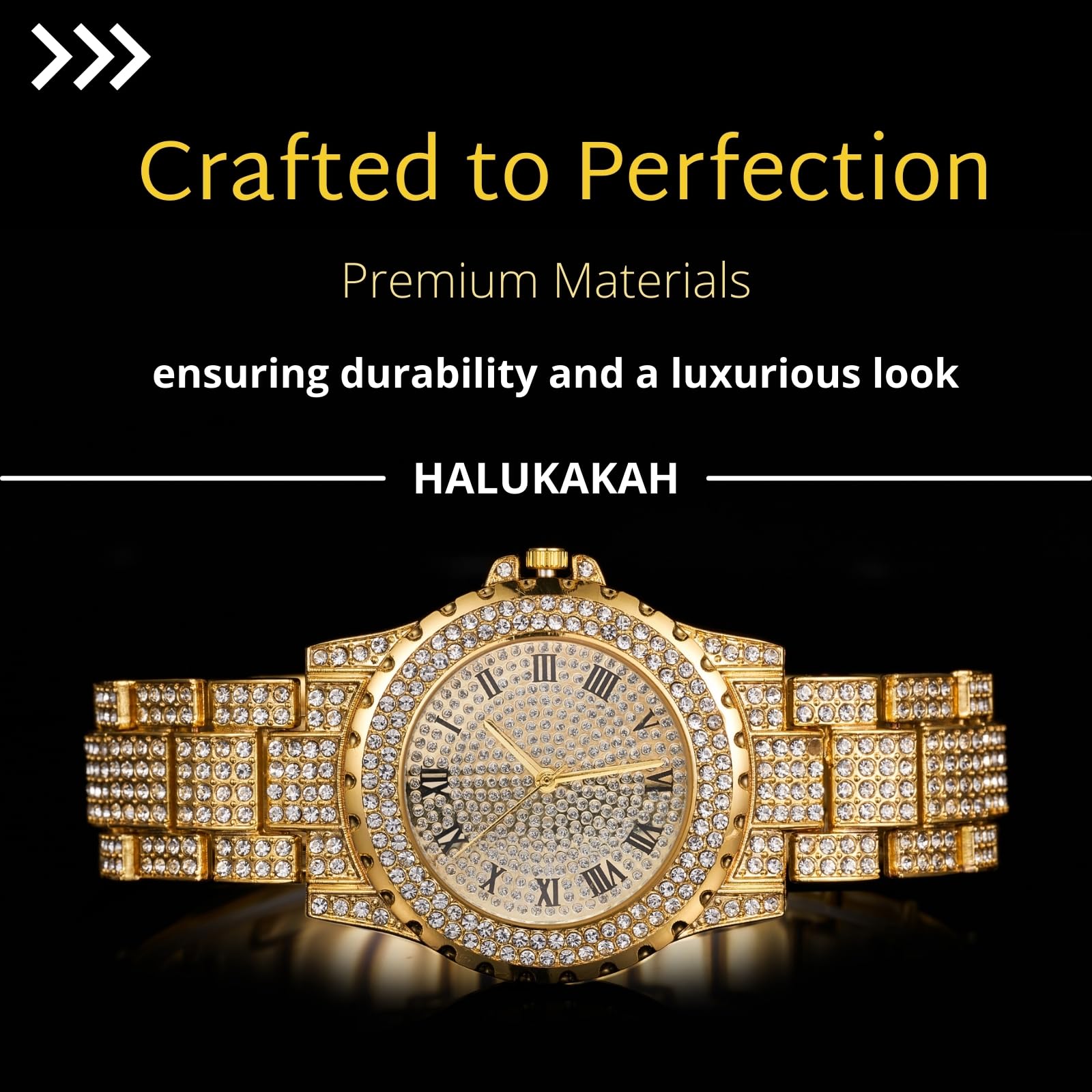 HALUKAKAH Orologio con Diamanti in Oro per Bambini - Placcato in Oro 18 Carati/Platino,Quadrante Rotondo 39mm,Quarzo Giapponese - Lunghezza 19cm - Opzionale con Catena Cubana,con Strumento Regolatore