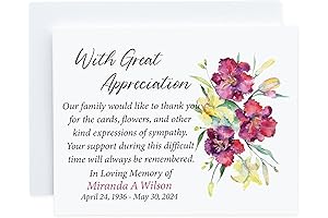 Personalized Funeral Thank You Cards with Floral Design
