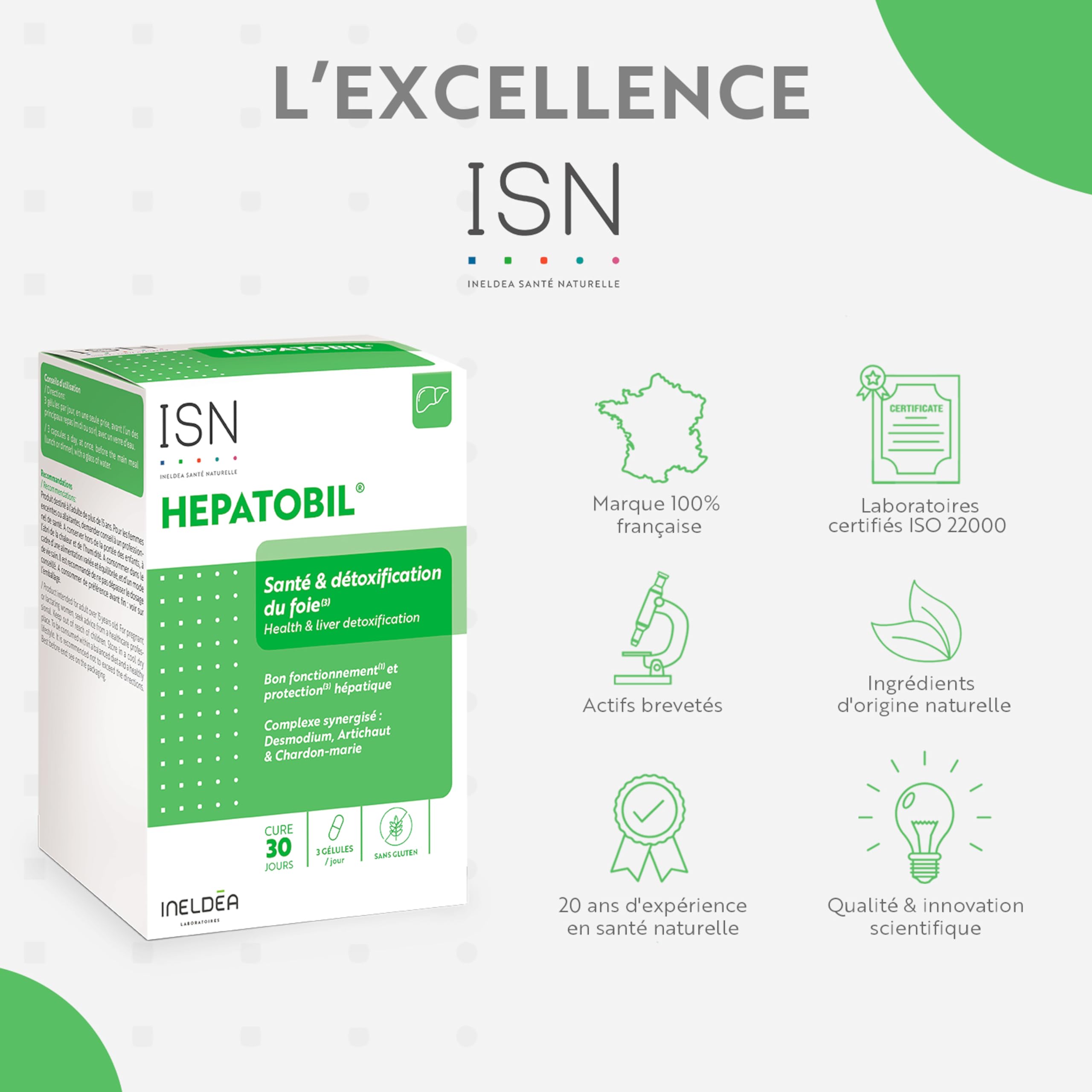 ISN - Hepatobil® - Complément alimentaire à base de plantes - Favorise la Détoxification du Foie - Contribue à Améliorer la Digestion - Cure 30 jours