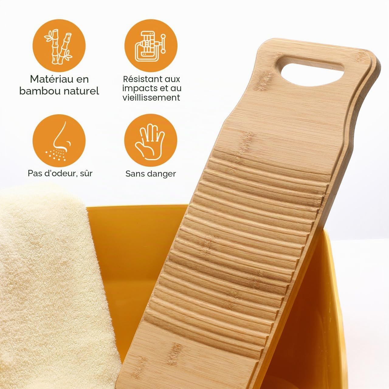 Hemoton Planche à laver en bambou naturel 40 x 15 cm