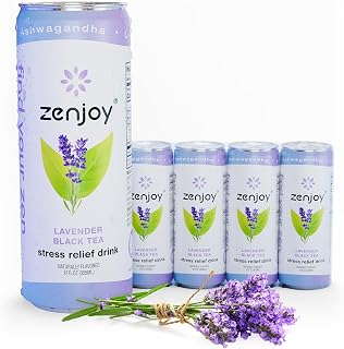 Zenjoy Stress Relief Drink, Calming Green Tea & Black Tea, Non Alcoholic, Ashwagandha & Lemon Balm for Anxiety Relief, L - Theanine (4pk, Lavender)
