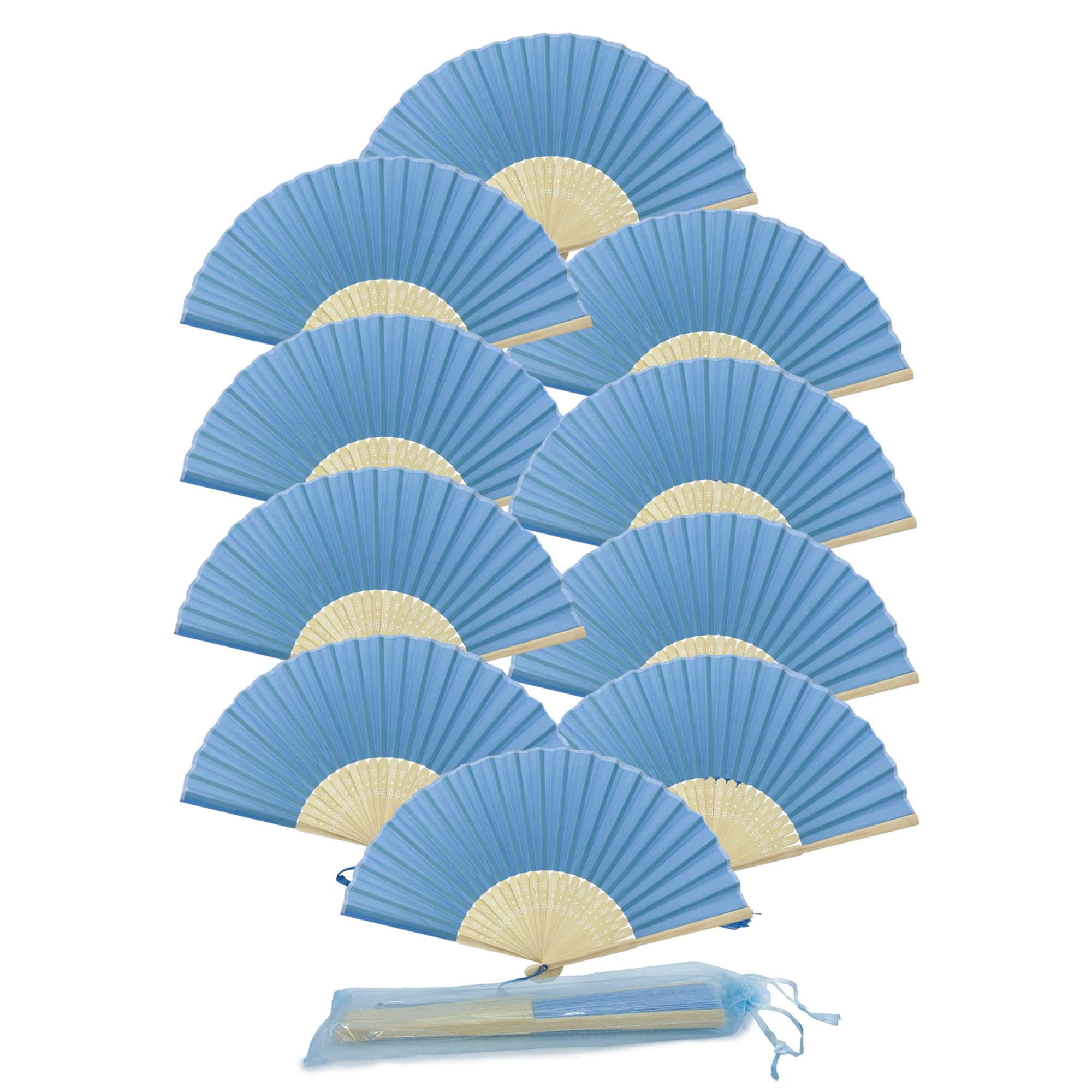 Éventails en bambou de qualité A et tissu bleu foncé avec pompon pour un mariage élégant