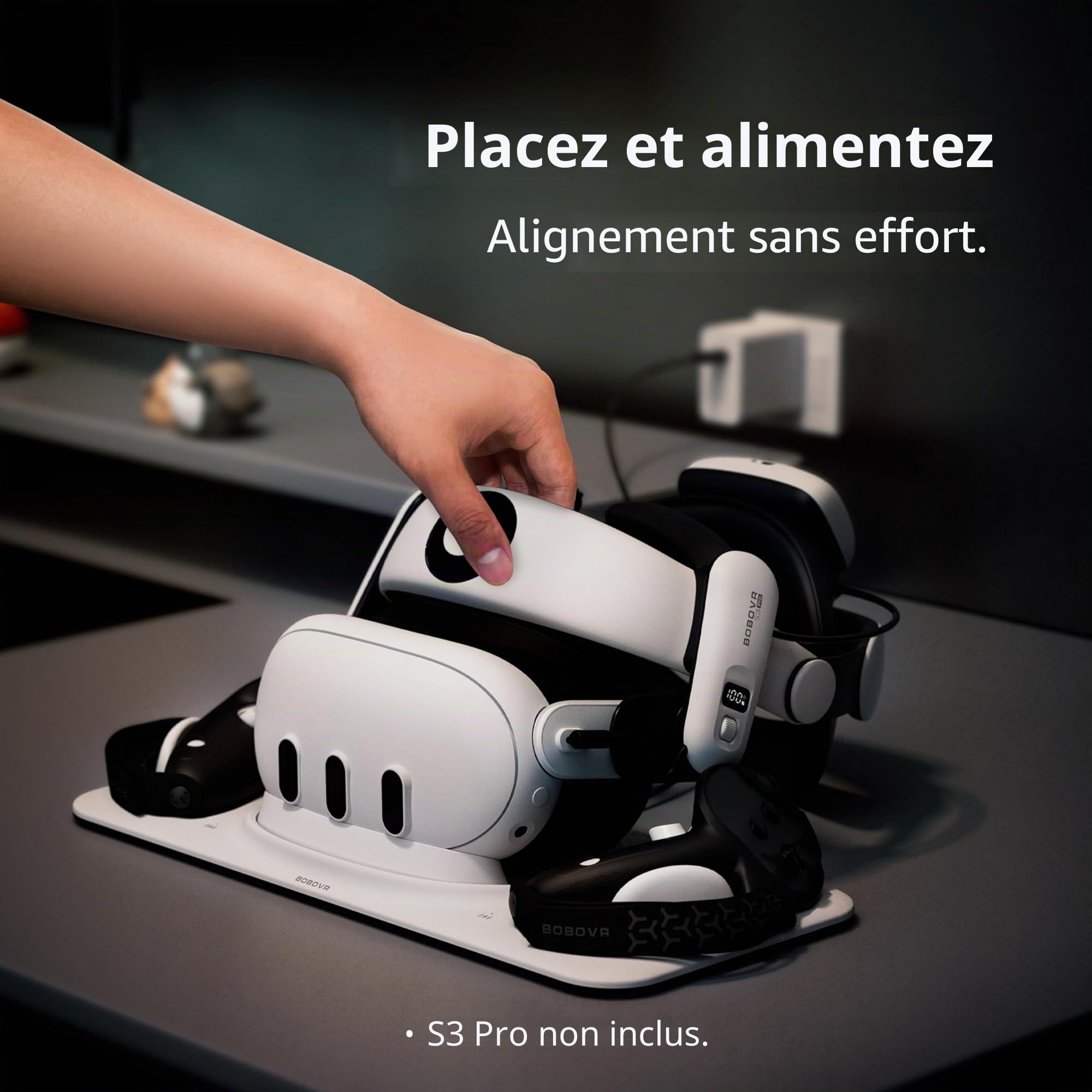 BOBOVR Station de Charge D3, Chargement sans Fil pour contrôleur, Charge Rapide B100, Compatible avec Quest 3