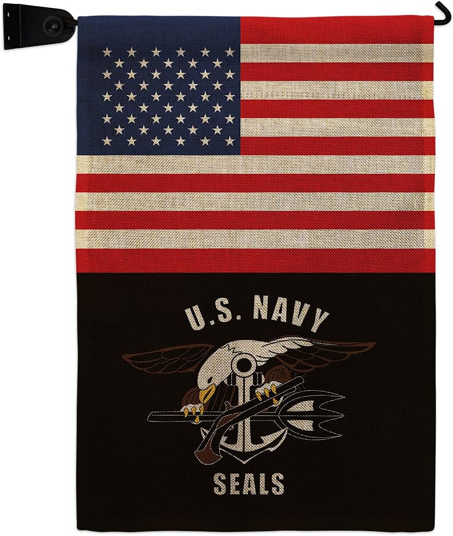 US Navy Seals Garden Flag Set Wall Holder Armed Forces USN Seabee United State American Military Veteran Retire Official Small Decorative Gift Yard House Banner Double-Sided Made In USA 13 X 18.5