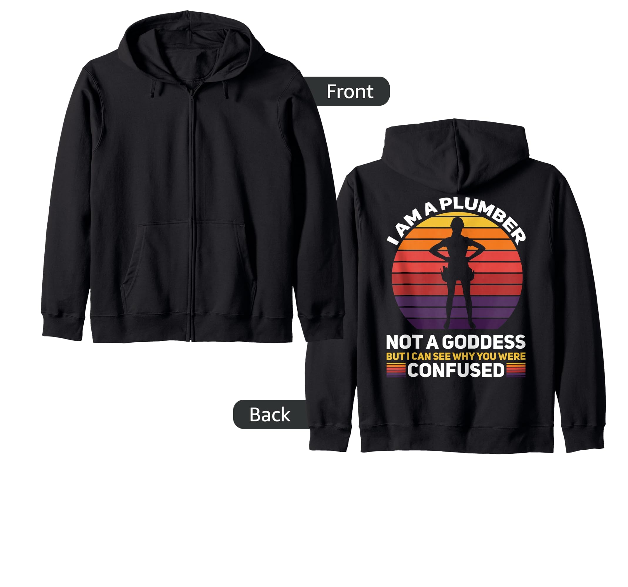 Plumber Plumbing Extra Charges Drain Surgeon Goddess Zip Hoodie, Black - Image 3