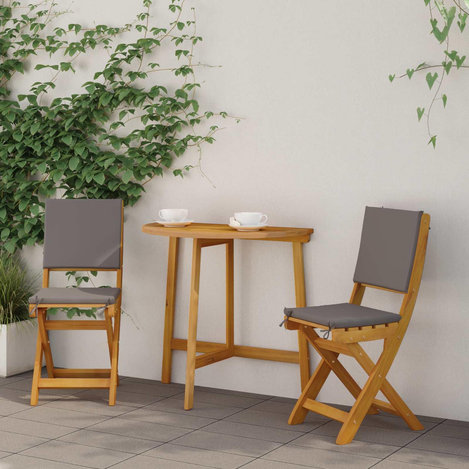 vidaXL Sillas Bistro de Exterior 2 pcs Gris Oscuro, Sillas de bistró Exteriores, Plegables y rústicas, mobiliario de jardín, Set de salón de Acacia