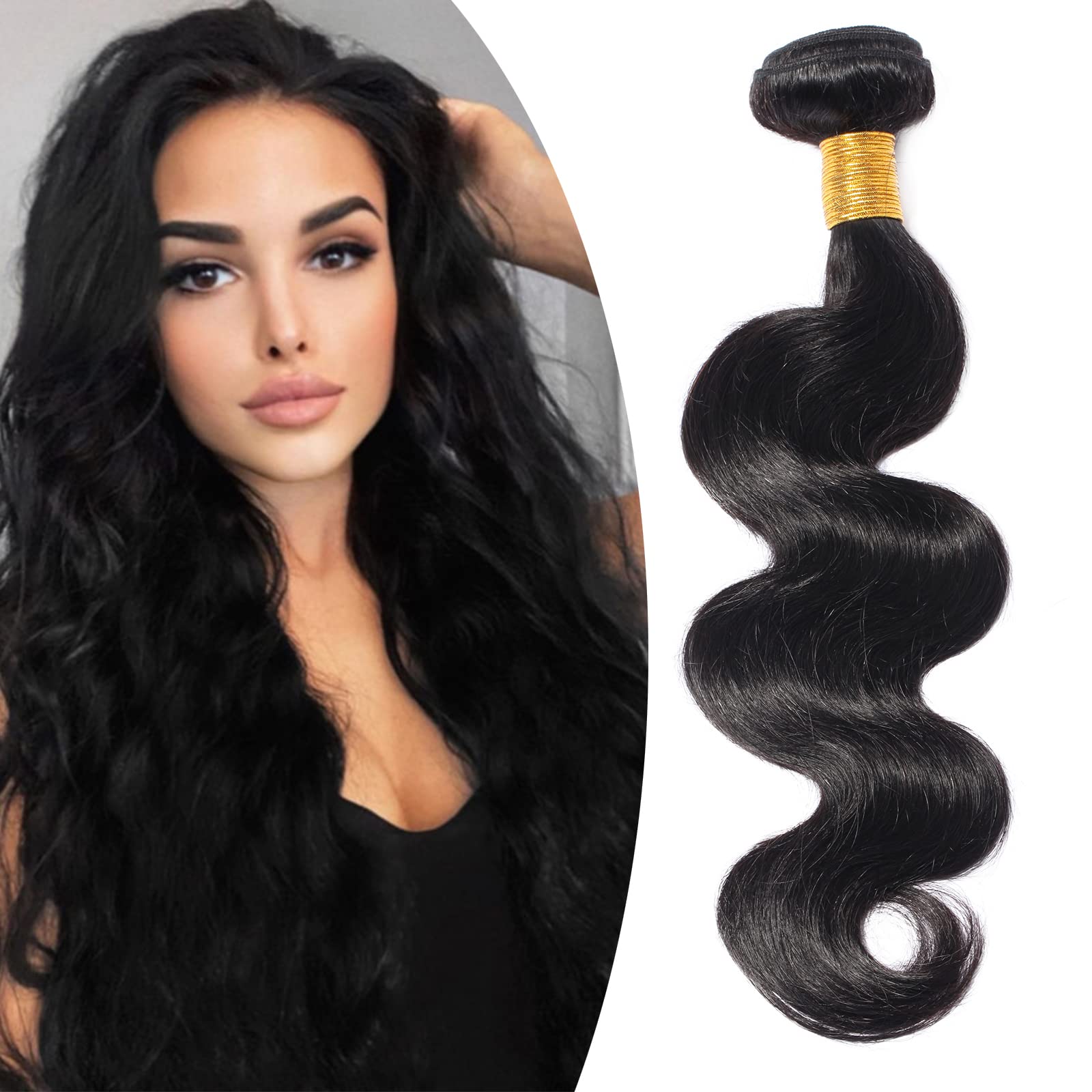 24"(60cm) SEGO Extensiones Cortina Pelo Natural Rizadas sin Clip Cabello Humano Brasileño [#1B Negro Natural] Brazilain Human Hair Bundles Body Wave (1 Pieza,100g)