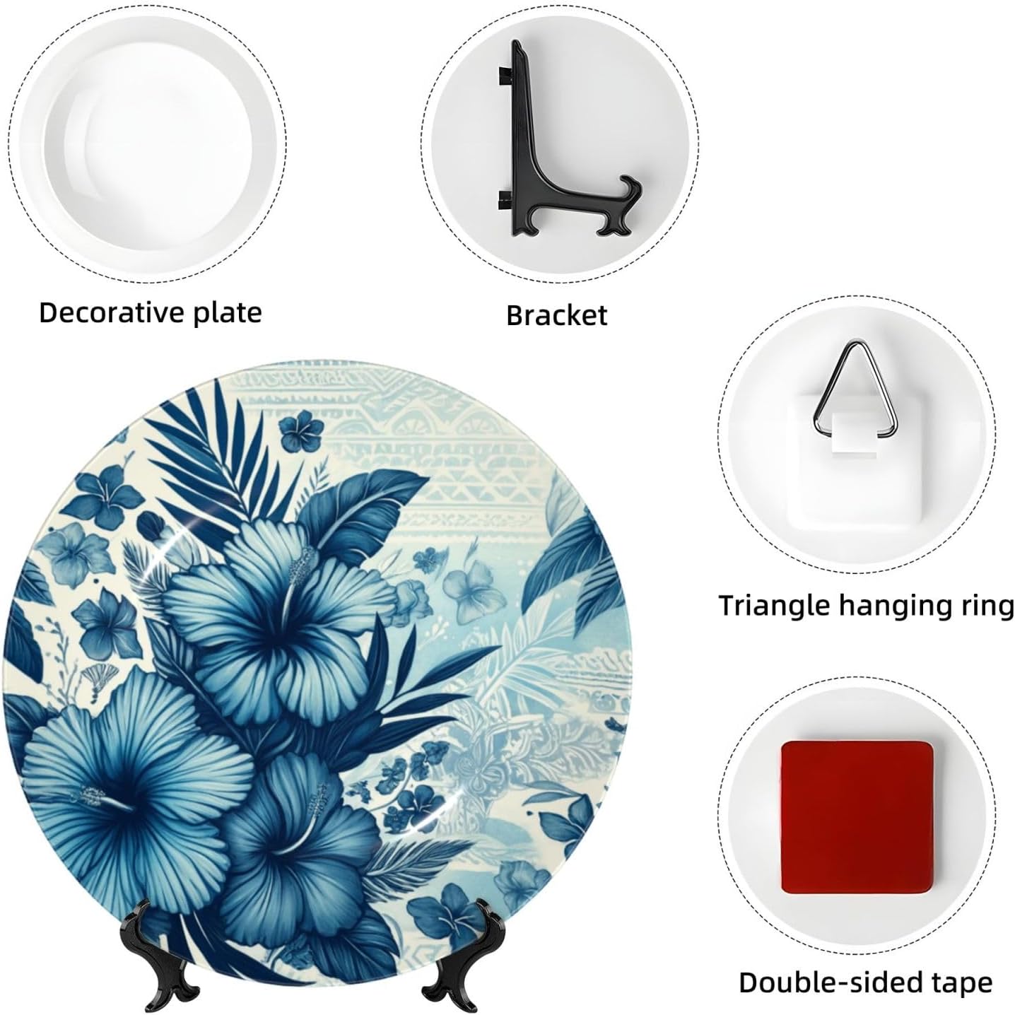 Polynesian-Tribal-Hawaiian-Hibiscus 10 Inch Decorative Plate With Stand, Elegant Display Wall Plate For Home Decor