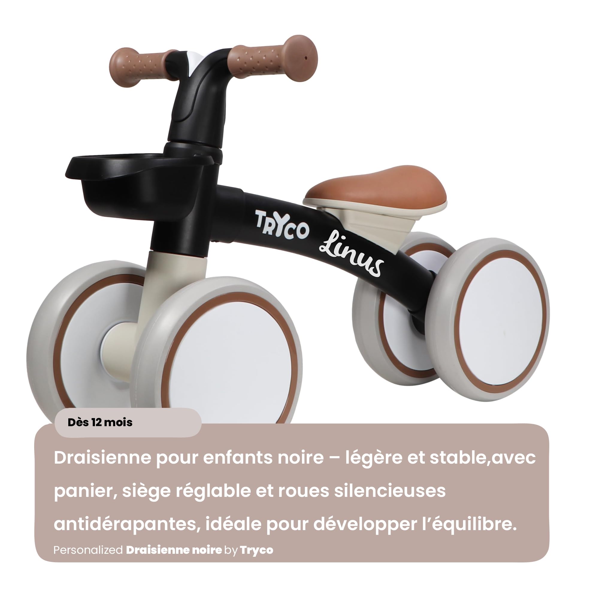 Draisienne Tryco First Bike Luna – Personnalisable avec Le prénom – draisienne Enfant en Bois – dès 2 Ans – vélo d’équilibre personnalisé