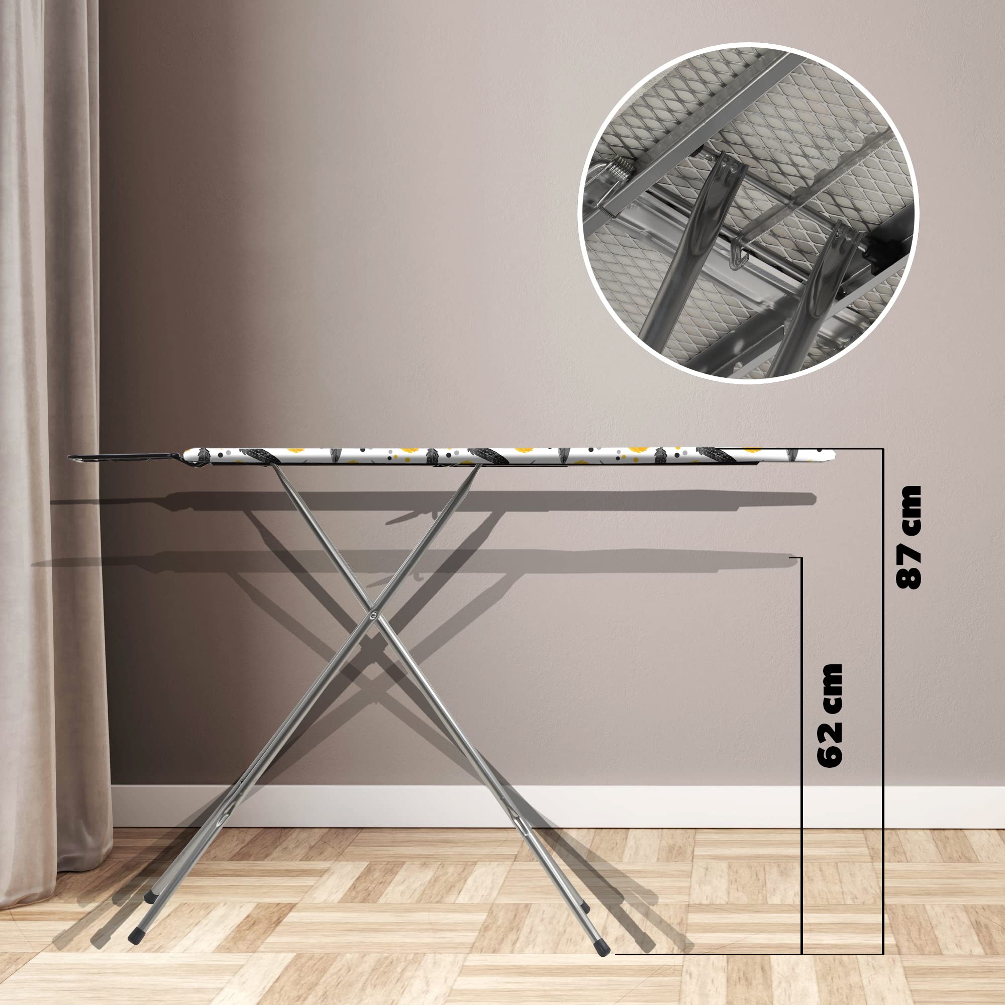 KADAX Bügelbrett 105 x 30 cm, Dampfbügeltisch mit Antirutschfüßen, höhenverstellbares Bügelbrett mit ab-nehmbaren Überzug, Bügeltisch für Dampfbügeleisen