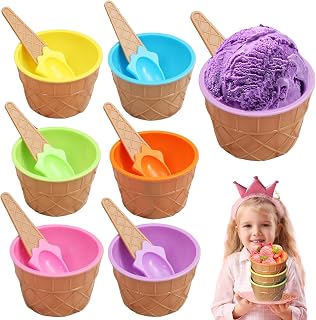Ice Cream Bowls with Spoons 6 Set 6 Color Adorable Ice Cream Cups Dual Layer Pp Ice Cream Bowls Ice Creams Spoons Ice Cream Bar for Ice Cream Party Favors, Decorations, Bar Supplies