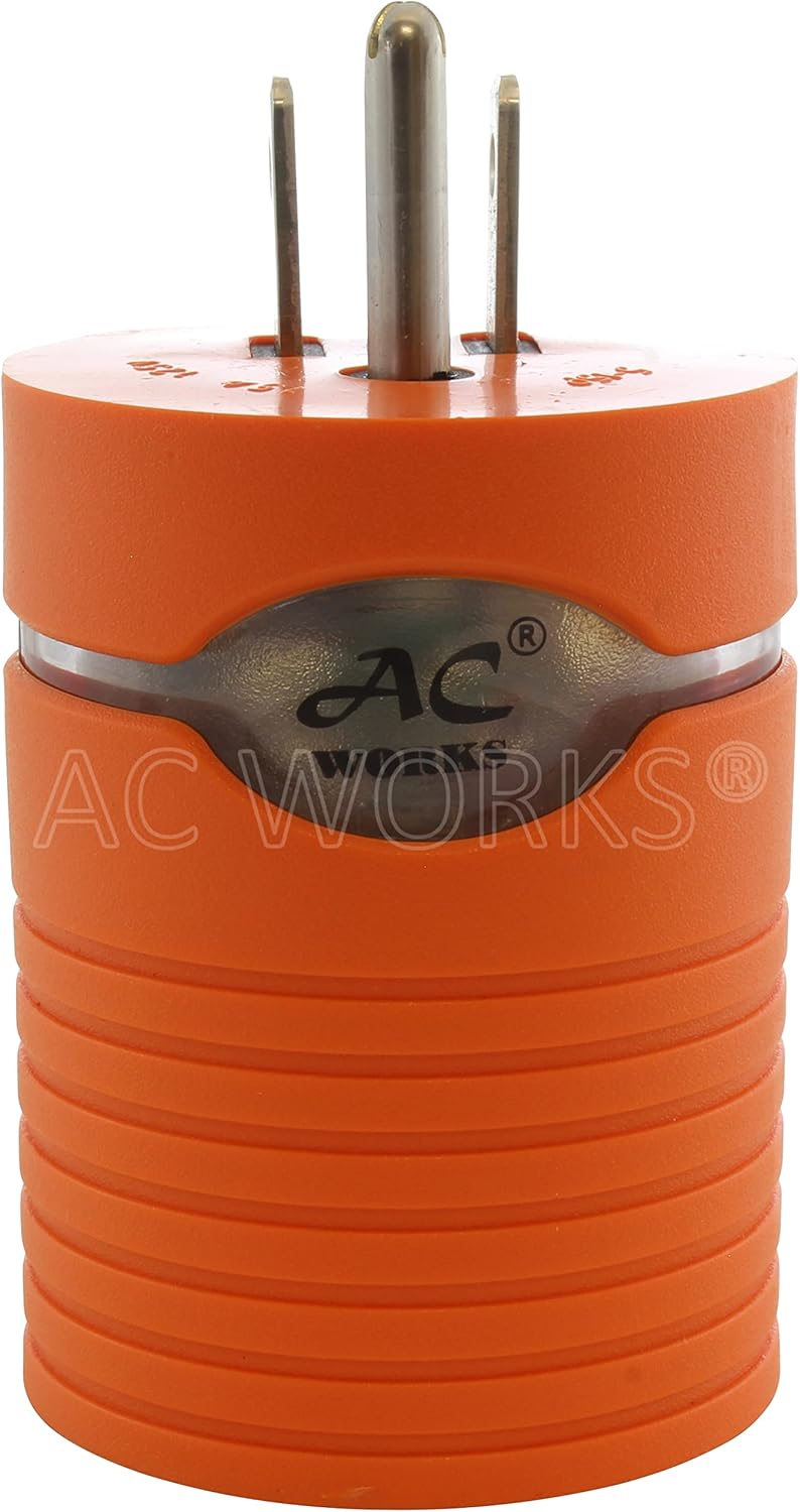 AC WORKS [AD515L515] Locking Adapter Household 15Amp 5-15P Plug to Locking 15Amp L5-15R Female Connector (Orange)