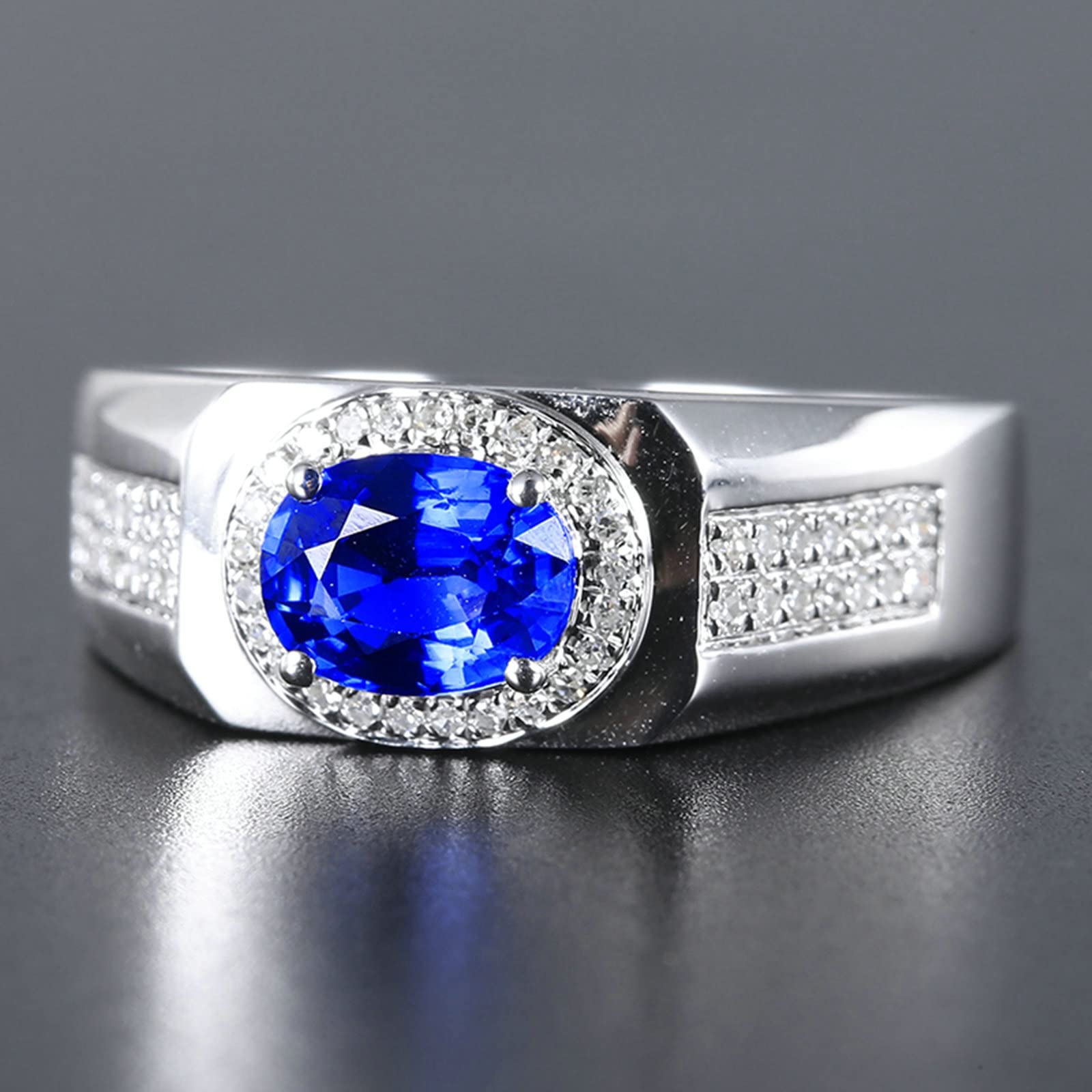 Beydodo Męski pierścionek, białe złoto 750 z diamentem, pierścionek zaręczynowy, sygnet z owalnym szafirem 1,18 ct, obrączka ślubna, bez niklu, Szafir Diament