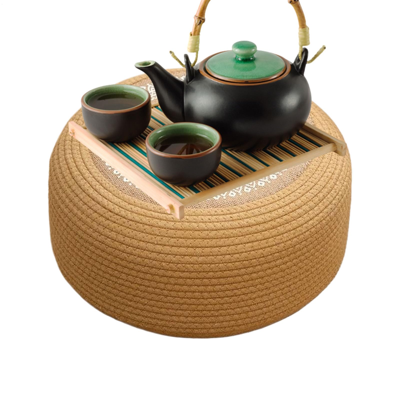 Generisch Cojín de suelo de yute natural, puf trenzado a mano con tejido transpirable 3D | Espuma multicapa para meditación, ceremonia del té, tatami – Costuras hexagonales resistentes a la