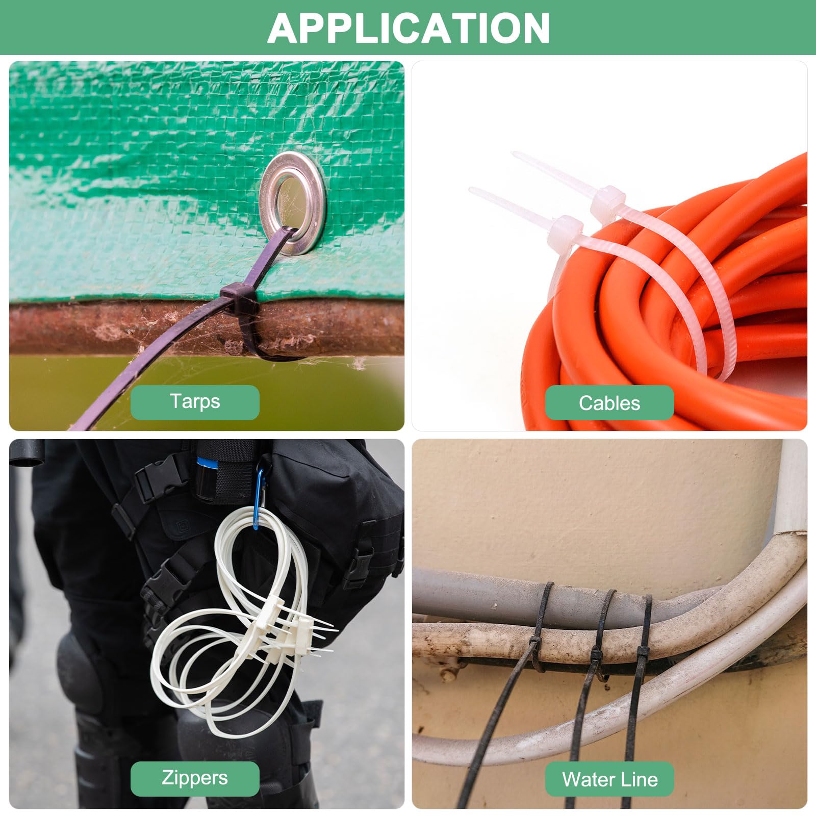 M METERXITY Paquete de 1000 Bridas de Nylon de 16" 49 Libras Bridas de Cable de Nylon Autoajustables para Uso en Interiores/Exteriores/Hogar/Oficina/Jardín/Taller/Para Asegurar [Blanco]
