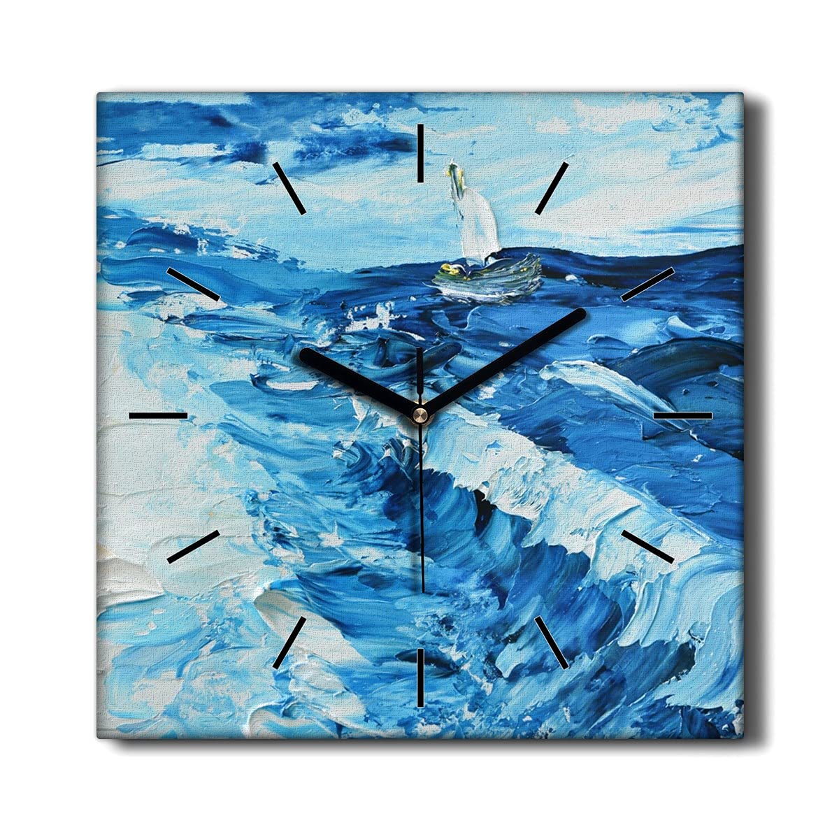 Horloge sur toile décoration 30x30cm peinture mer bateau salon