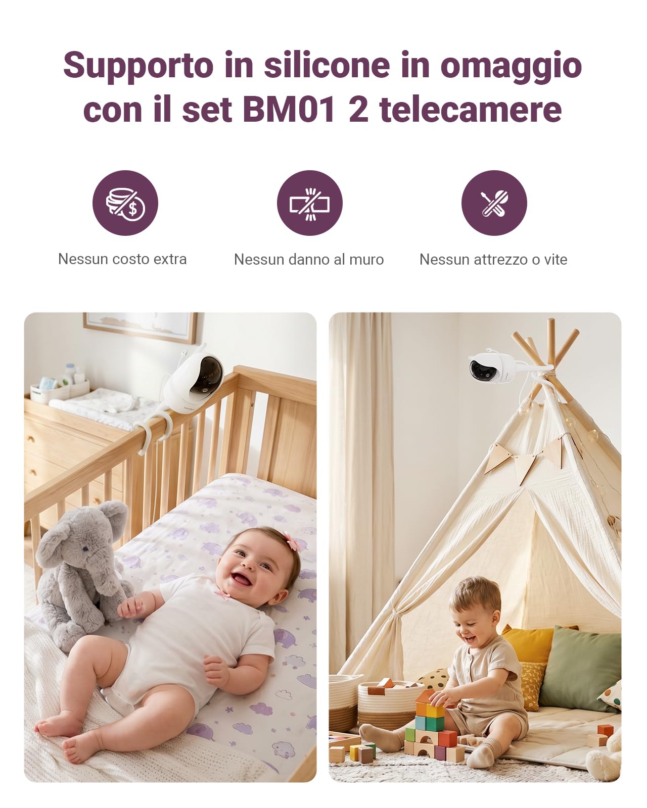 Comfyer BM01 Baby Monitor Video e Audio con 2x Telecamera, Schermo IPS 7" 720P, 4x Zoom, 6000mAh, Monitoraggio Temp, VOX, Audio Bidirezionale, Visione Notturna