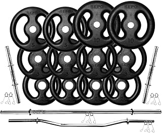 Kit Anilhas Ferro 50kg + 2 Barras 40cm + 1 Barra 150cm + 1 W