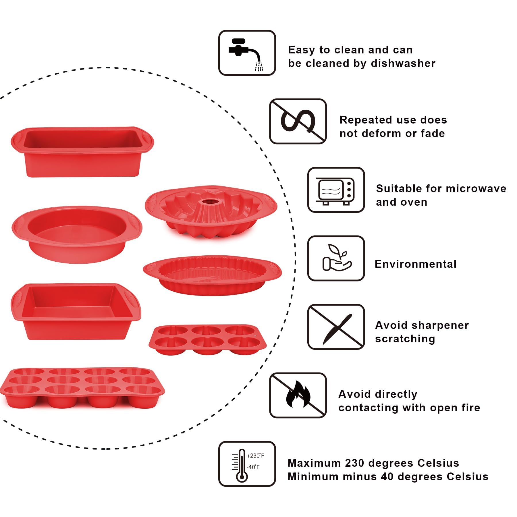 Aschef 14en1 Moule Silicone Patisserie Antiadhésif Moules Gateau Carré Rond Plat a Tarte pour Cake Tartelette Cupcake Pain de Mie Muffin Brioche Donuts Brownie kouglof Savarin Quiche Pizza