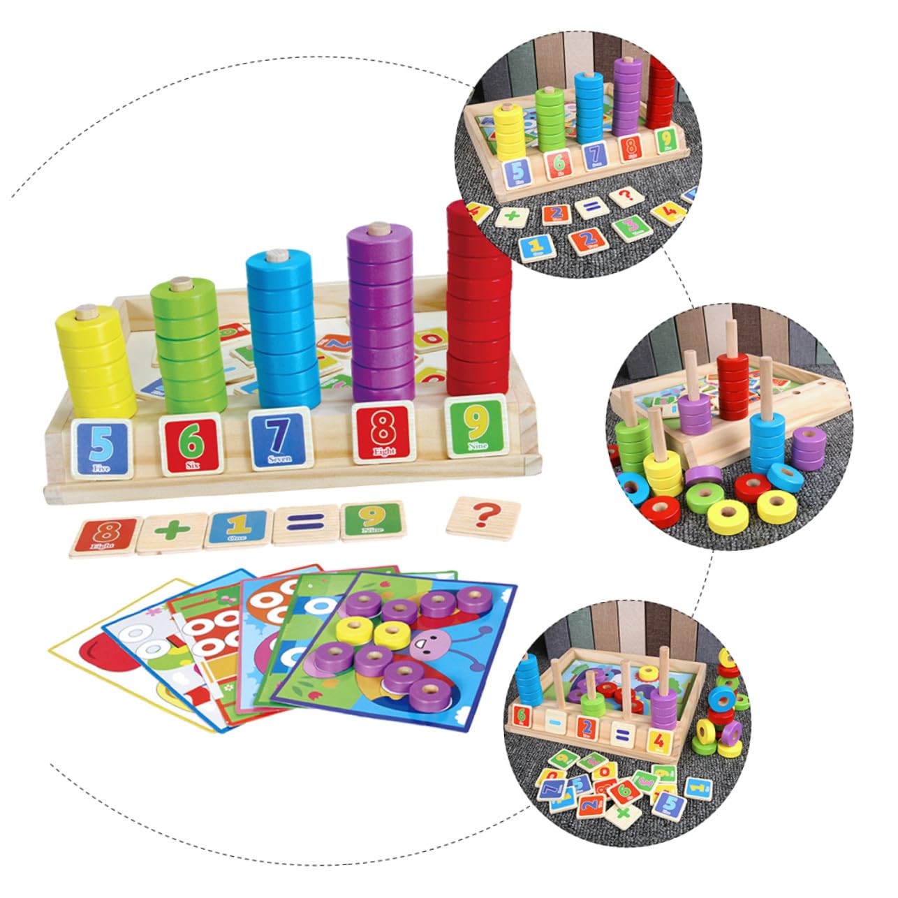 FRCOLOR Caja de Bloques de Construcción de Madera Montessori para Juguete Educativo Multifuncional de Matemáticas Rompecabezas y Cubos de Aprendizaje Seguro y Didáctico para Niñas y