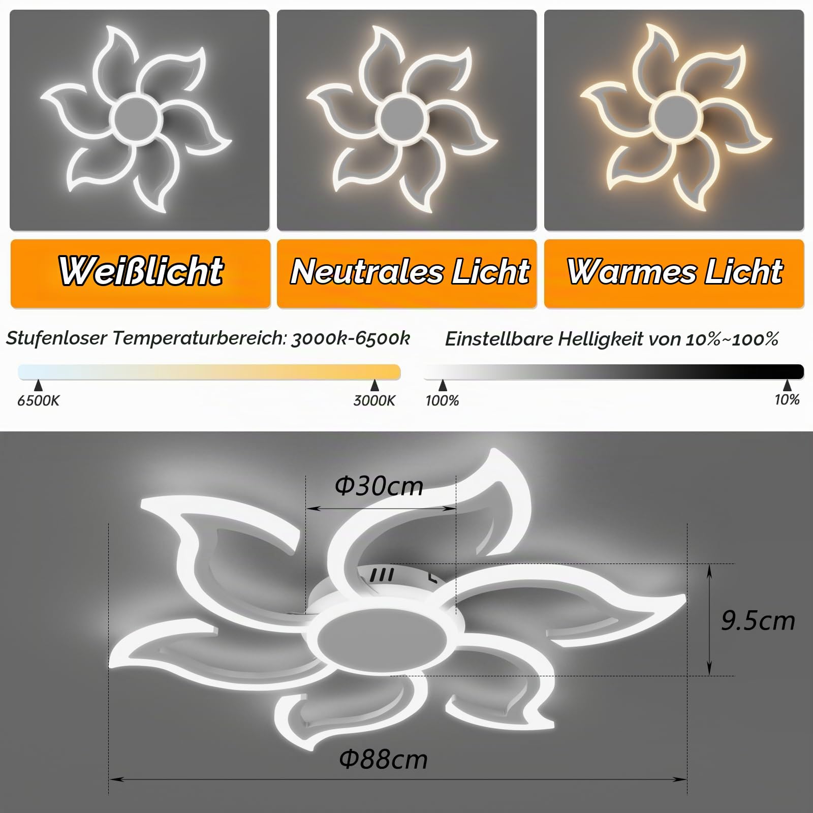Smart WiFi Wohnzimmer Lampe Decke Kompatibel für Alexa & Google Home, Φ88cm Schlafzimmerlampe Modernes Blumen Design, Dimmbar, Speicherfunktion, Led Deckenleuchte für Schlafzimmer, Weiß