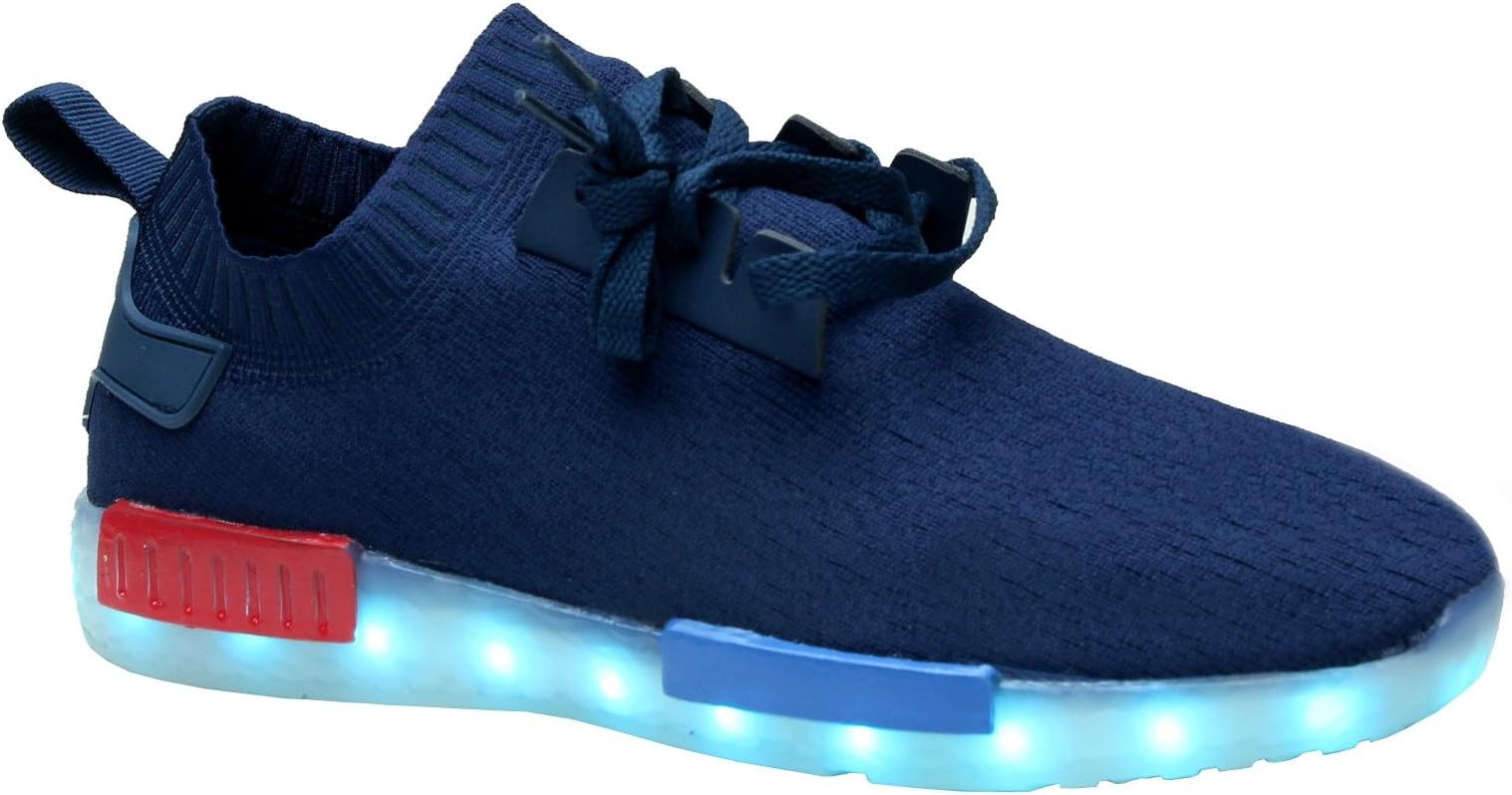LED Light Up Shoes Mesh Trainers 11 Color Patterns, USB Rechargeable Sport Shoes, Sneakers for Men, Women, Boys, Girls - Sizes 25-46 (37/5 Big Kid / 5.5-6 Women, Navy (Laces))