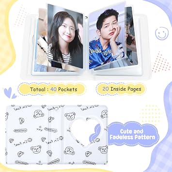 3インチ Kpop フォトカードバインダー かわいいKpop フォトカードホルダー ブック ミニフォトKpopアルバム ラブハートホロー Kpopバインダー コレクターブック 40ポケット フォトカードホルダー 写真コレクション用素敵なペンダント付き