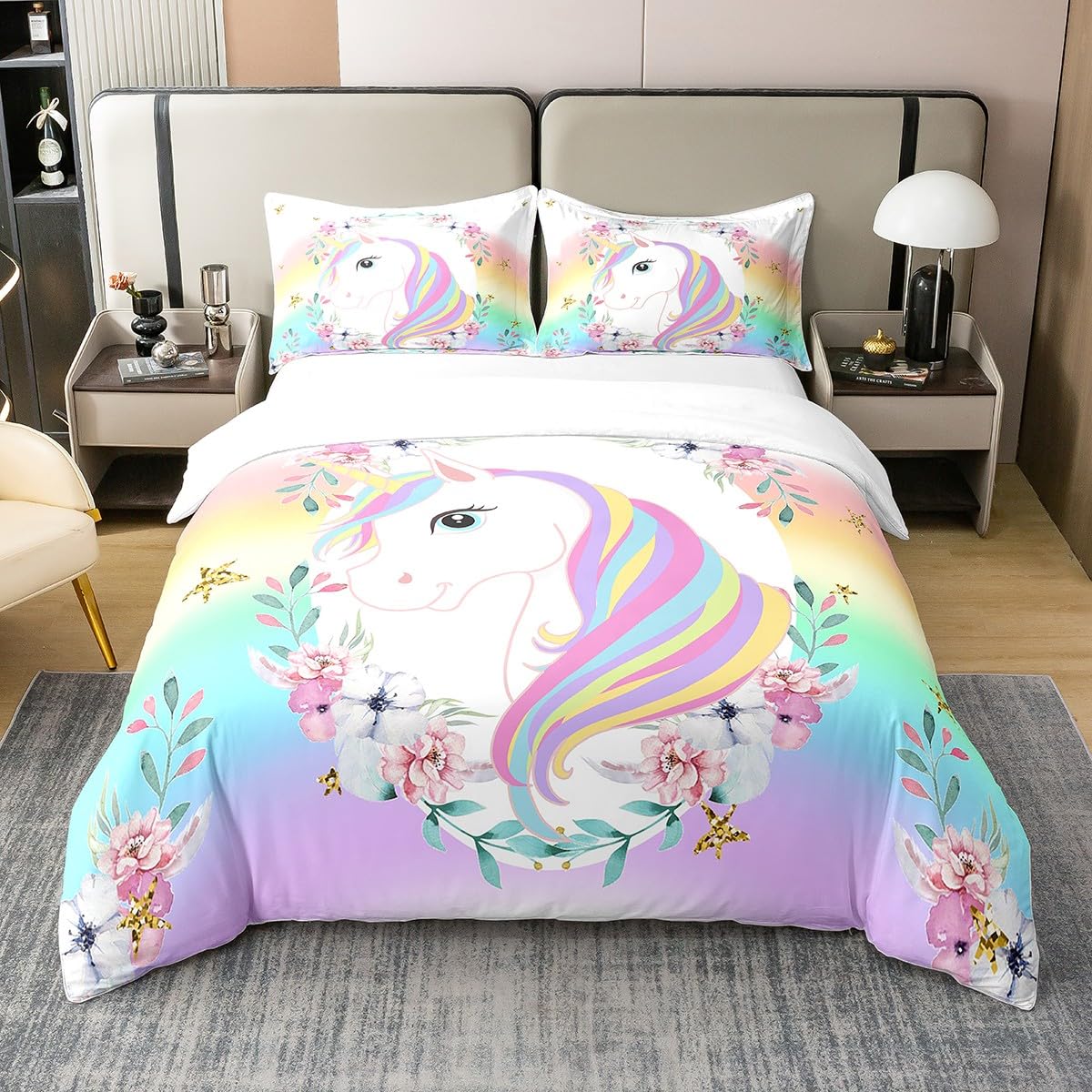 Ensemble literie arc-en-ciel en pur coton de qualité supérieure