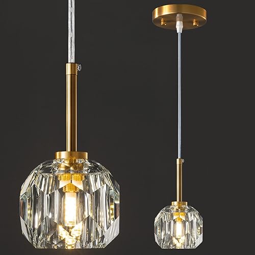 LMQNINE Lámpara colgante dorada moderna para isla de cocina, mini candelabros de cristal, iluminación colgante ajustable para cocina, isla, comedor,