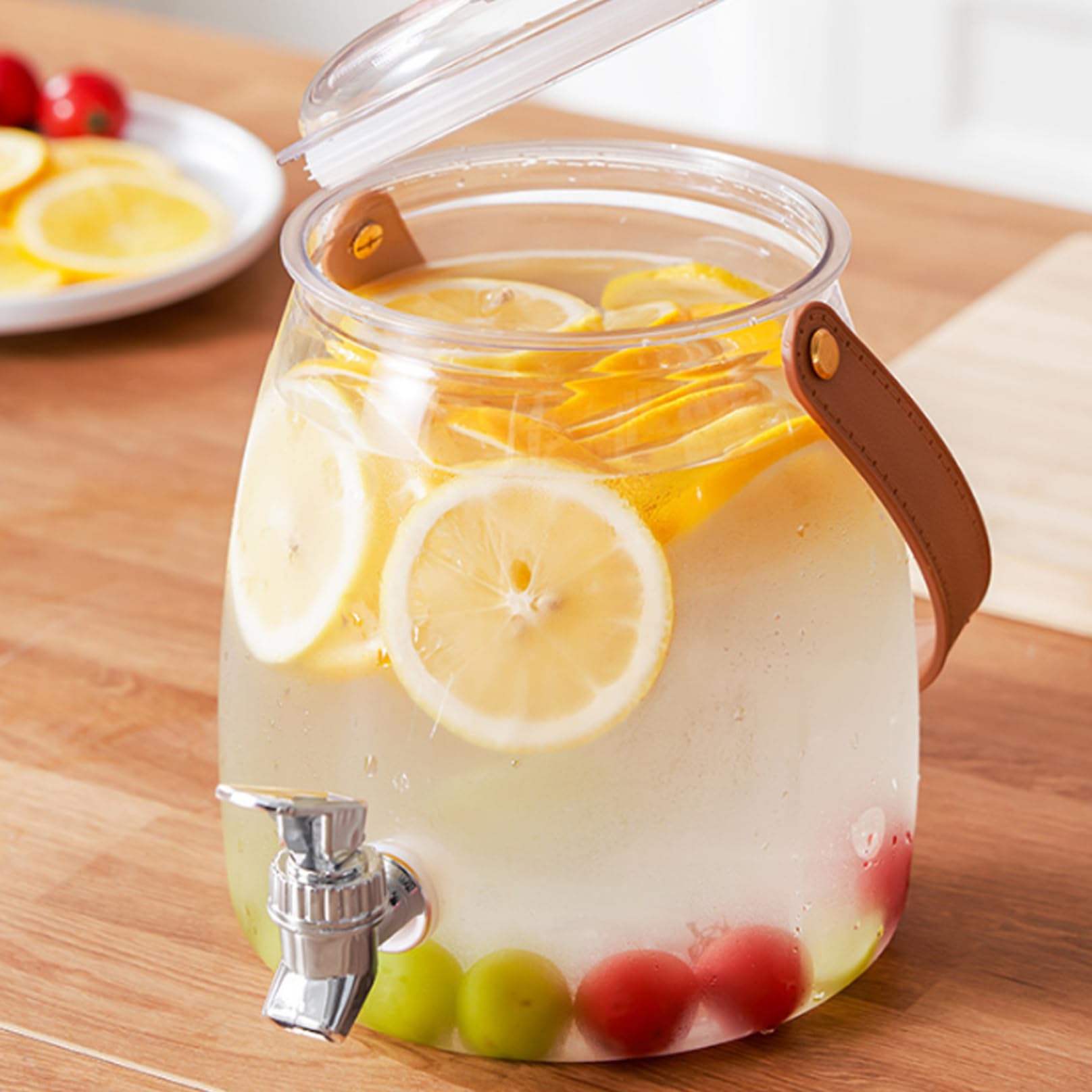 Dispensador de bebidas 5L Dispensador de bebidas de plástico transparente con espiga y tapas a prueba de fugas Jugo de jarra de refrigerador de apertura, jarra de refrigerador, agua.