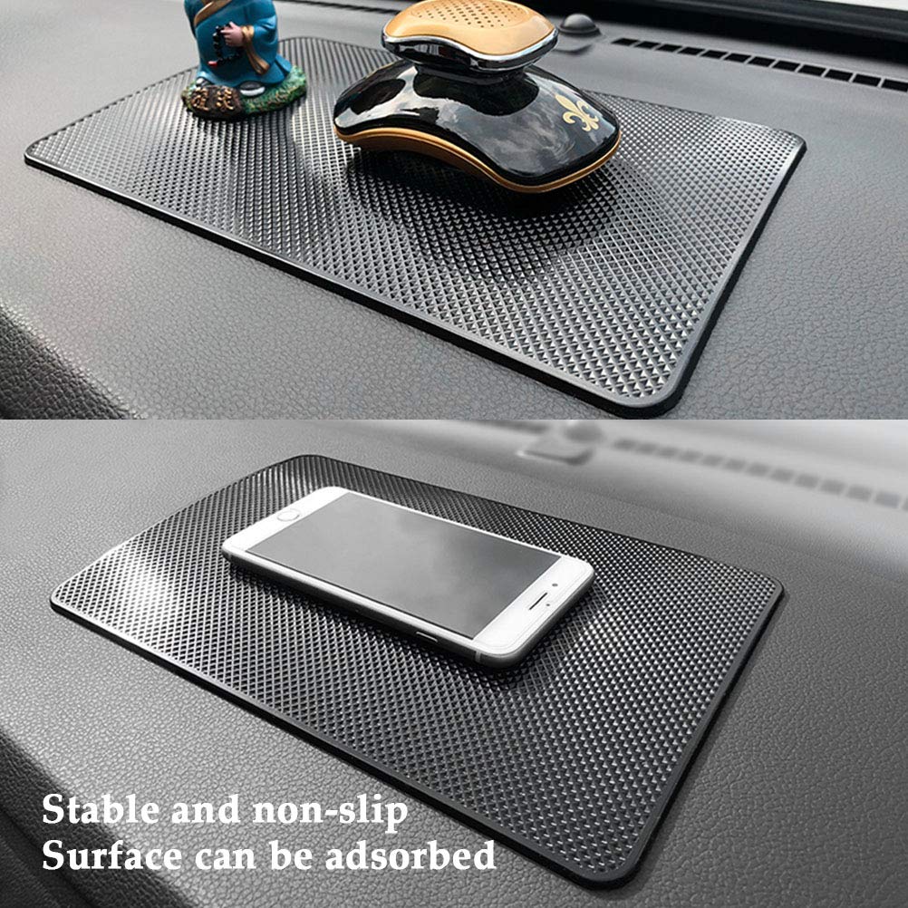 Tapis Antidérapant Silicone Pour Tableau De Bord Voiture - Lot De 2 (Noir) - 27x15 Cm + 18x13 Cm - Idéal Téléphone, Clés, Pièces
