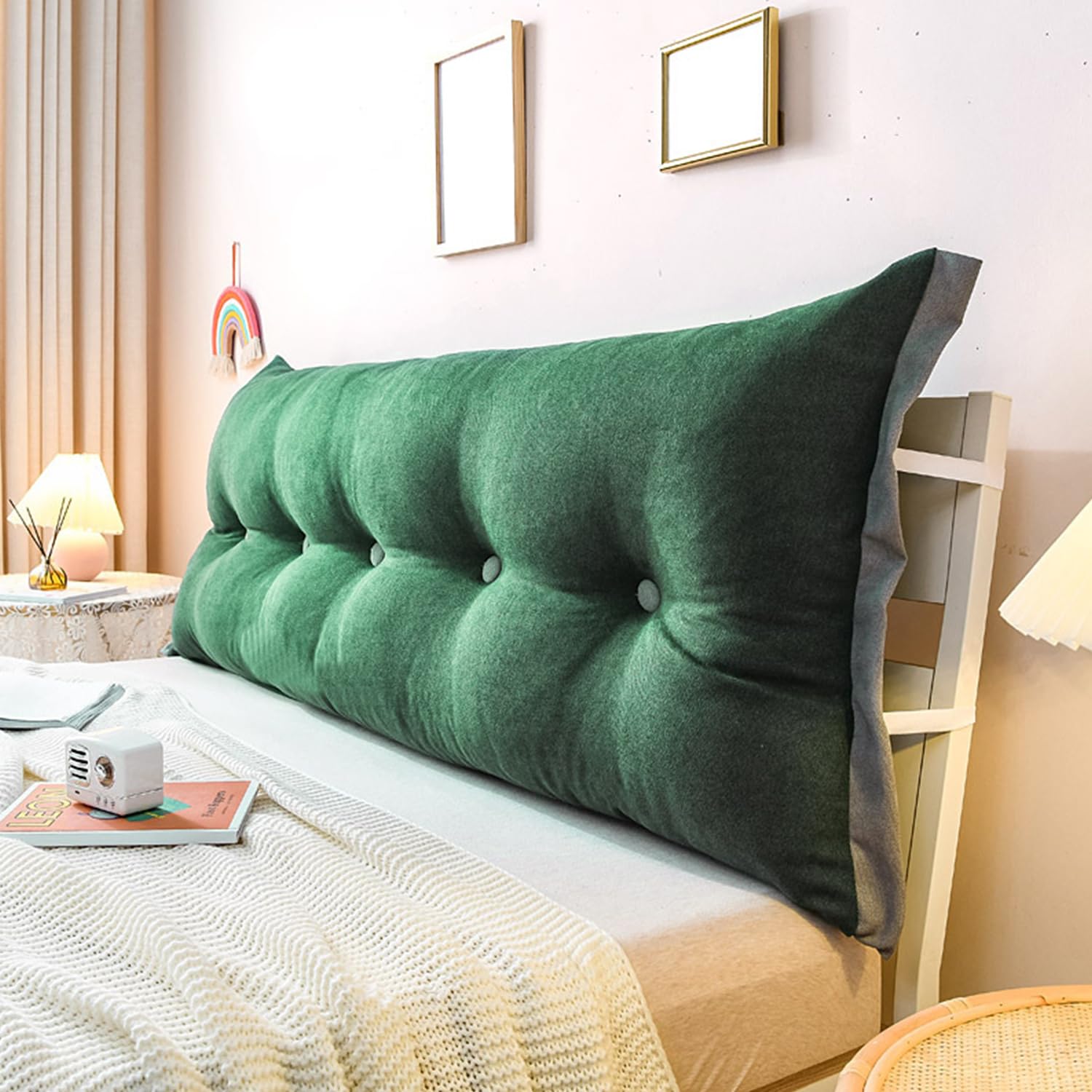 Triangular Wedge Headboard Cushion for King Size Bed Backrest Pillow with Positioning Support Emerald Color