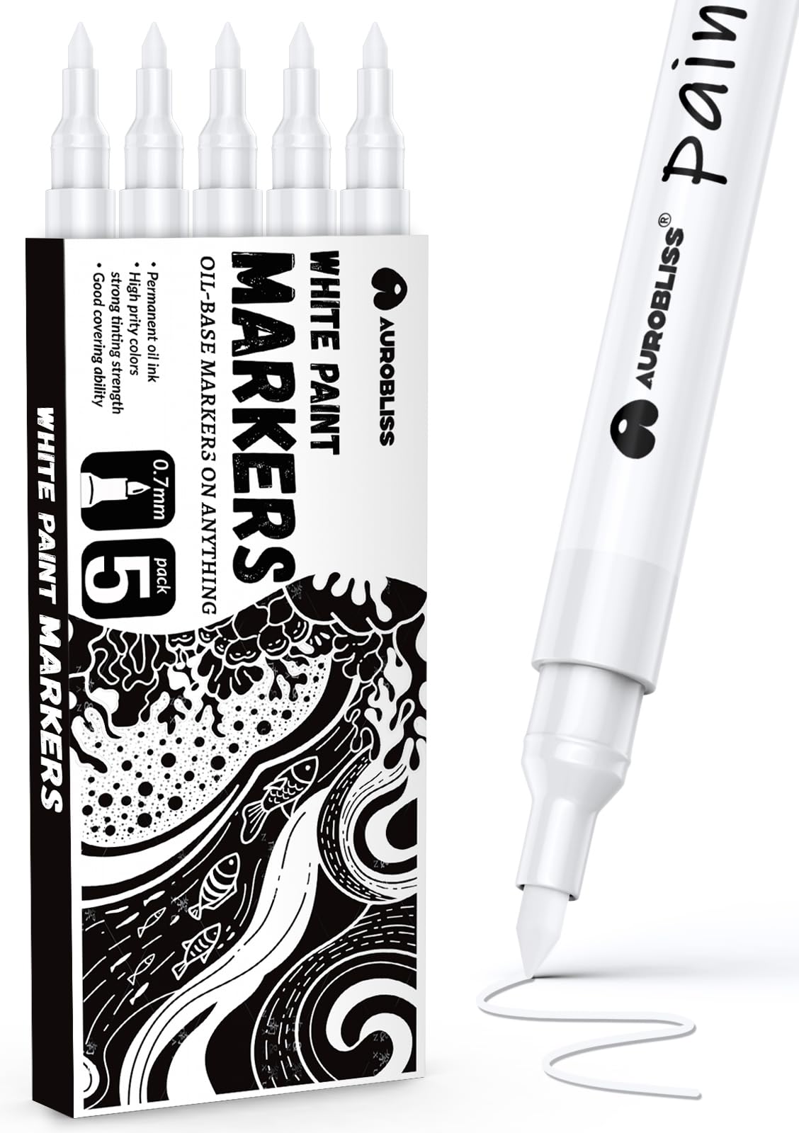 Rotuladores de pintura blanca permanente de punta fina para metal, tela, vidrio, madera, rocas, impermeable a base de aceite para lavandería