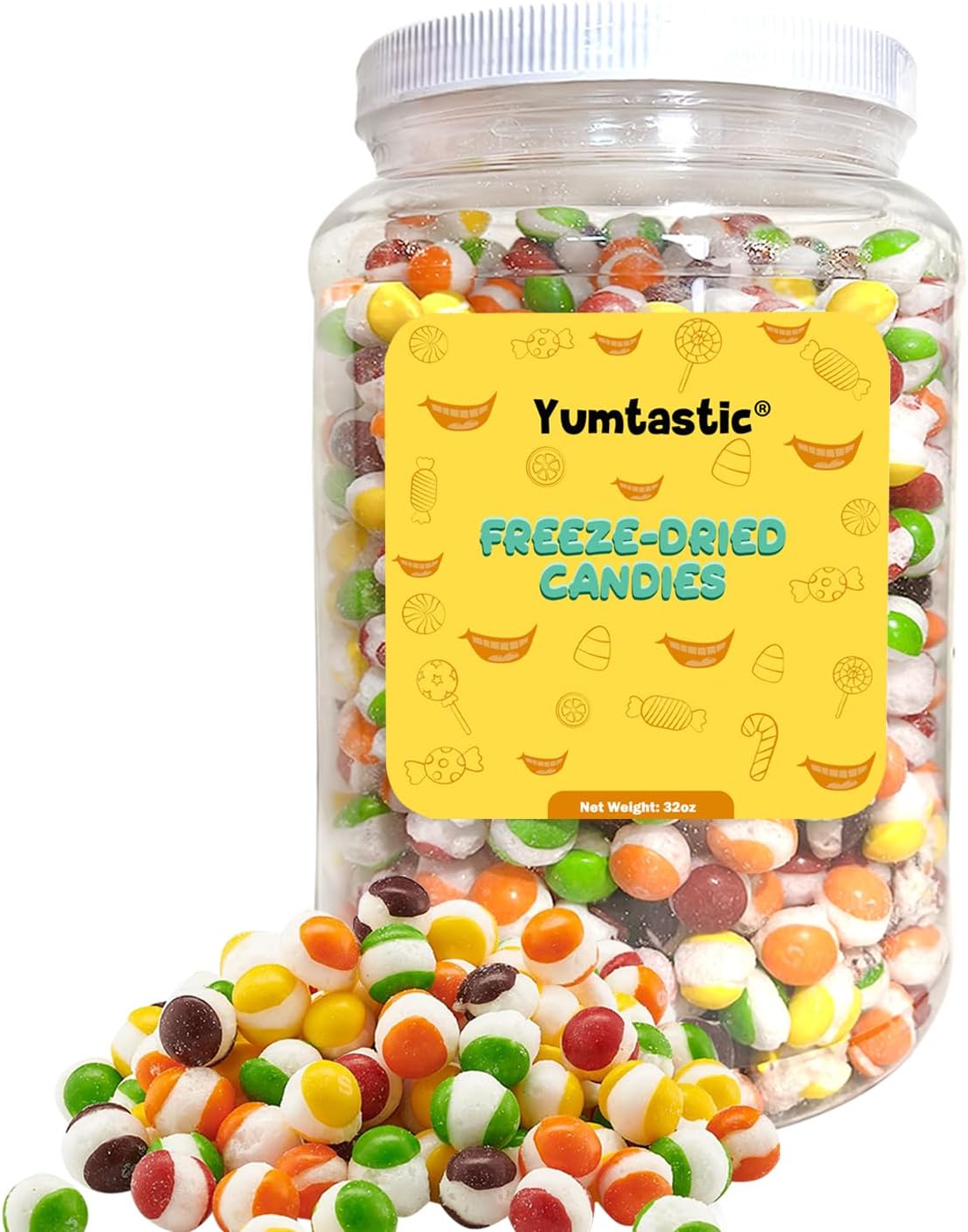 Yumtastic Freeze Dried Candy 32oz Jar Original Candy Crunchy Crispy Snack Freeze Dried Mixed Fruit Flavor Rainbow Bites