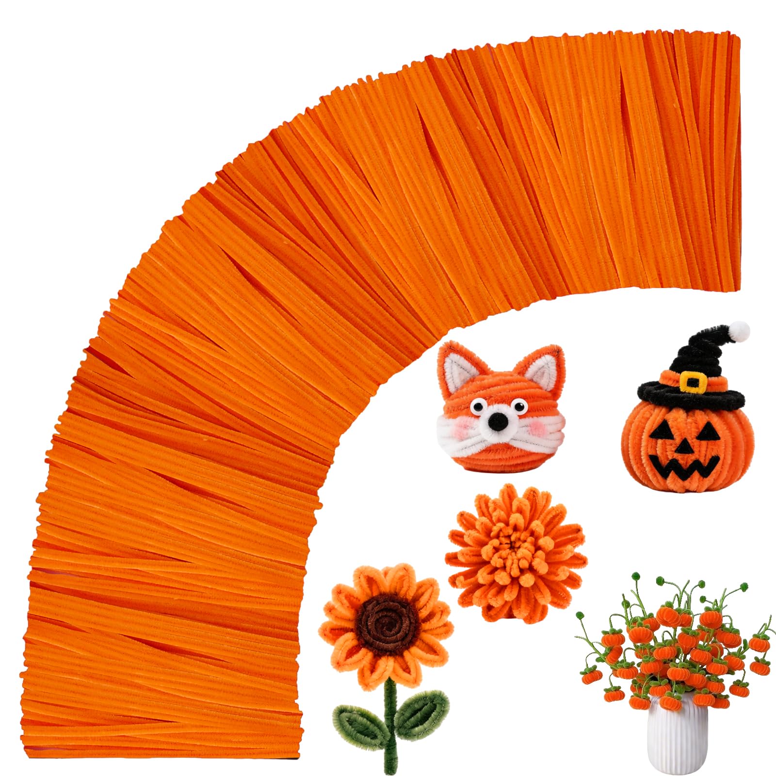 Orange Pipe Cleaners Crafts,Art Supplies,200pcs Chenille Stem,Solid Color Pipe Cleaners Set for DIY Art Creative Crafts and Decorations,Limpia Pipas,Craft Supplies,Christmas/Halloween Gifts